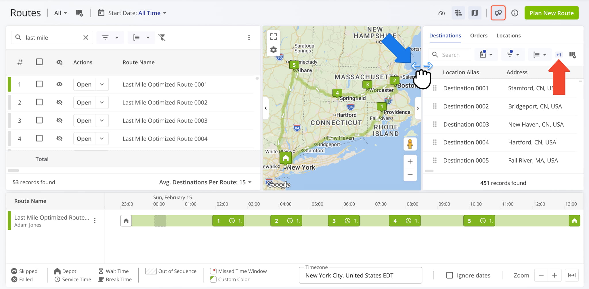 Overflow action indicator in the Assignable Work toolbar on the Routes Page.