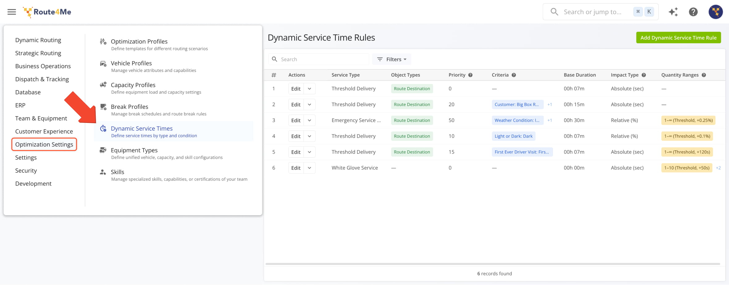 Define custom, dynamically calculated Service Times based on Dynamic Service Time Rules.