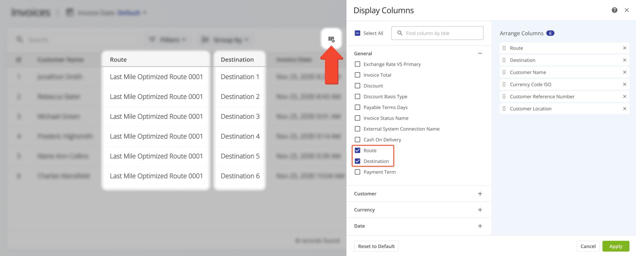 Two new Display Columns were added to ERP Invoices. They show the routes and destinations your invoices are associated with.
