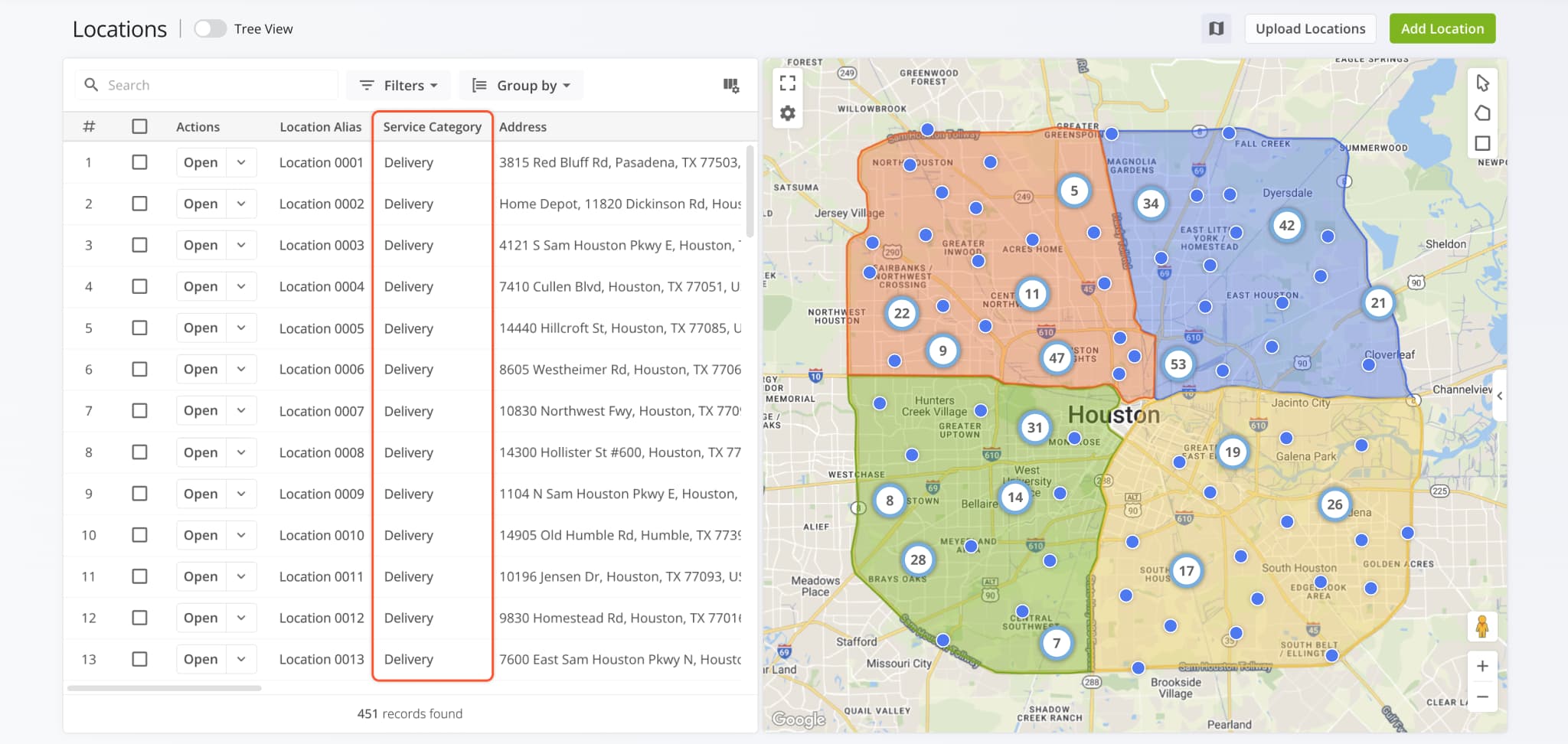 The Address Destination Type data field and display column in Locations was renamed to Service Category.
