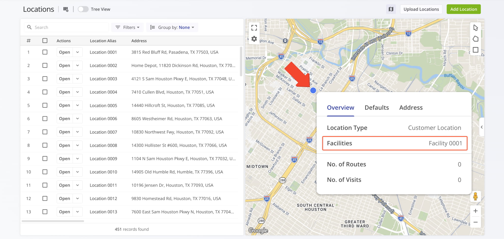 Facility attribution was added to the data pop-ups on the Locations Map. It shows a Location