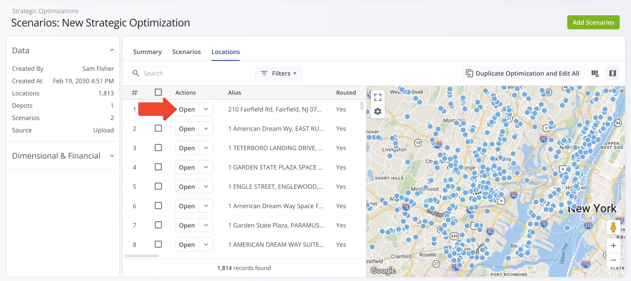 Snapshot functionality was added for Strategic Optimization Locations. To open a Strategic Location Snapshot, open a Strategic Optimization, go to the Locations tab, and click Open.