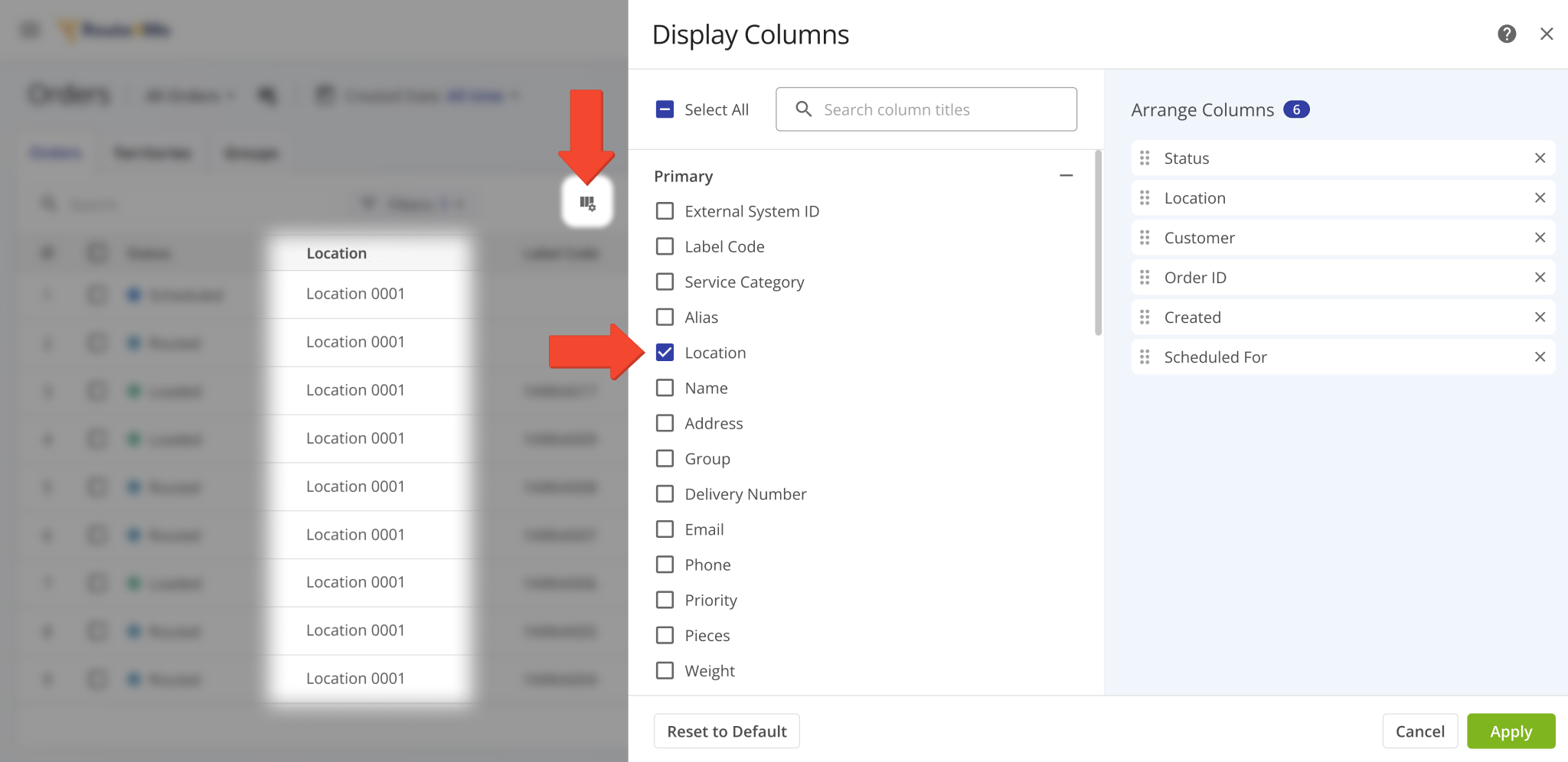 A new Location display column was added to the Orders Page. It shows the Customer Locations associated with orders.