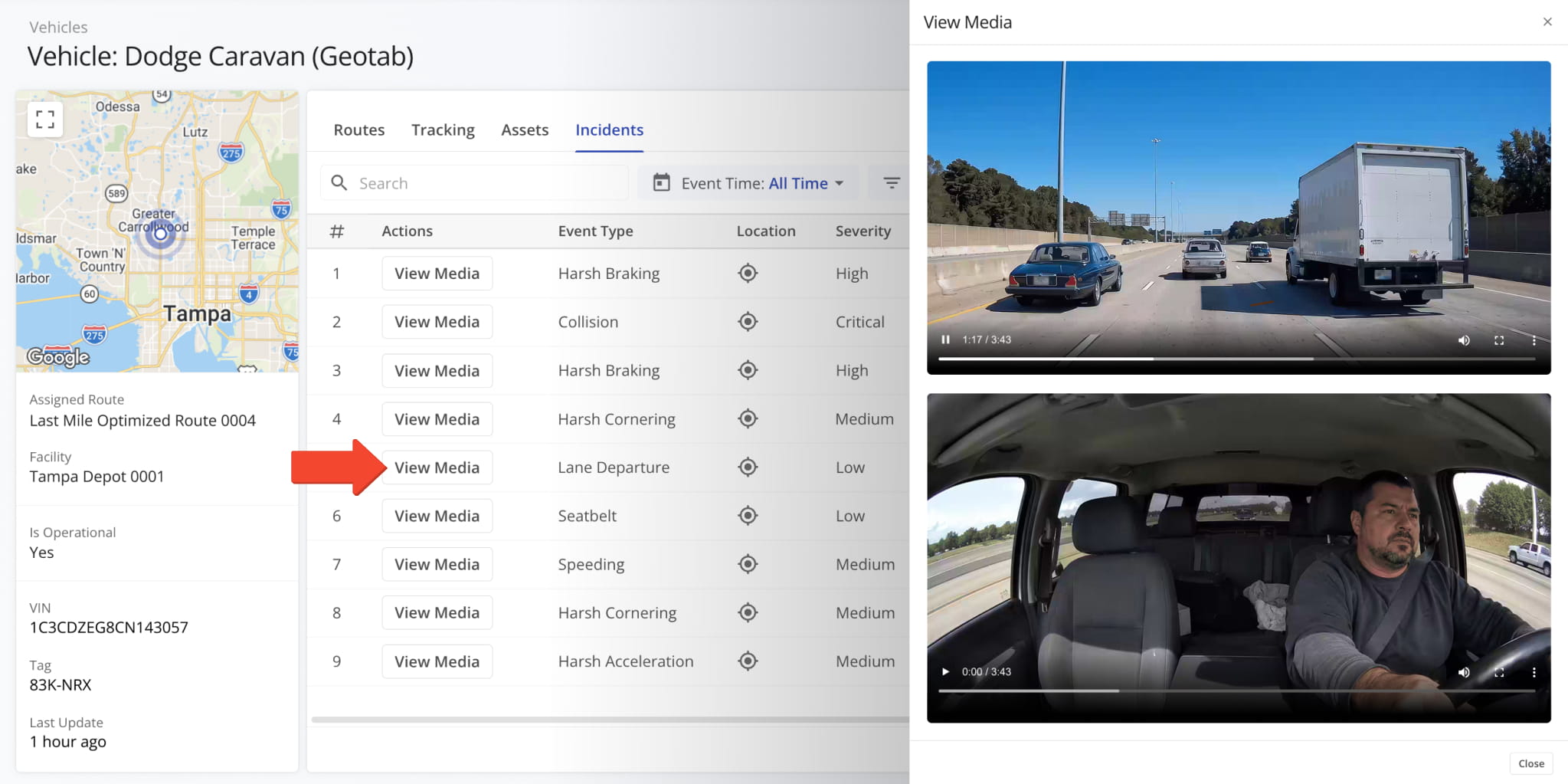 When a Vehicle is equipped with one or more cameras or other media capture devices, incident recordings are automatically saved.