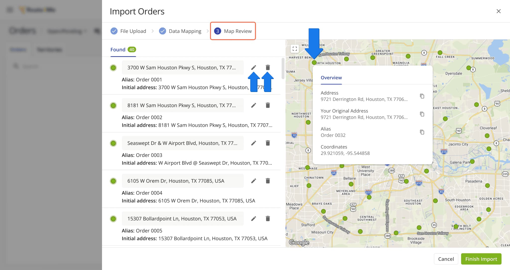 A new Map Review step was added when you import orders.
