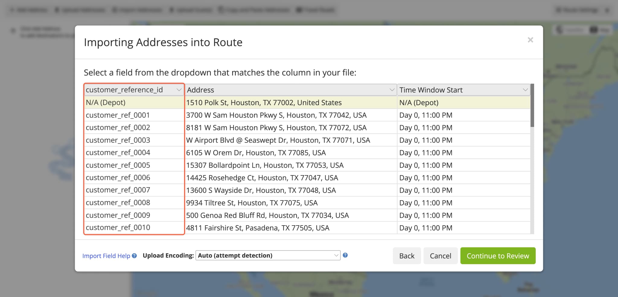 You can now upload spreadsheets to plan routes that contain a single column with location reference IDs, and Route4Me will automatically fill all other applicable fields with location and customer data from your account.