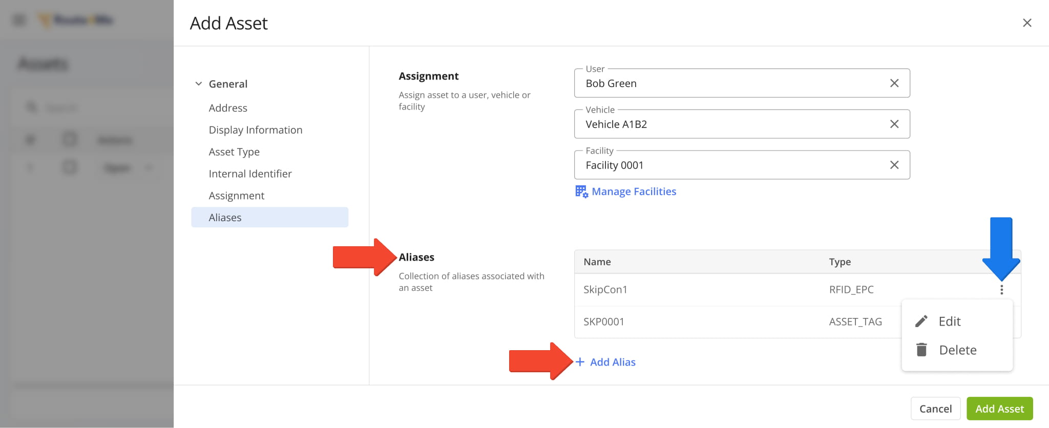 You can now add aliases to Assets. An Asset can have multiple aliases, and each alias has an associated name and type.