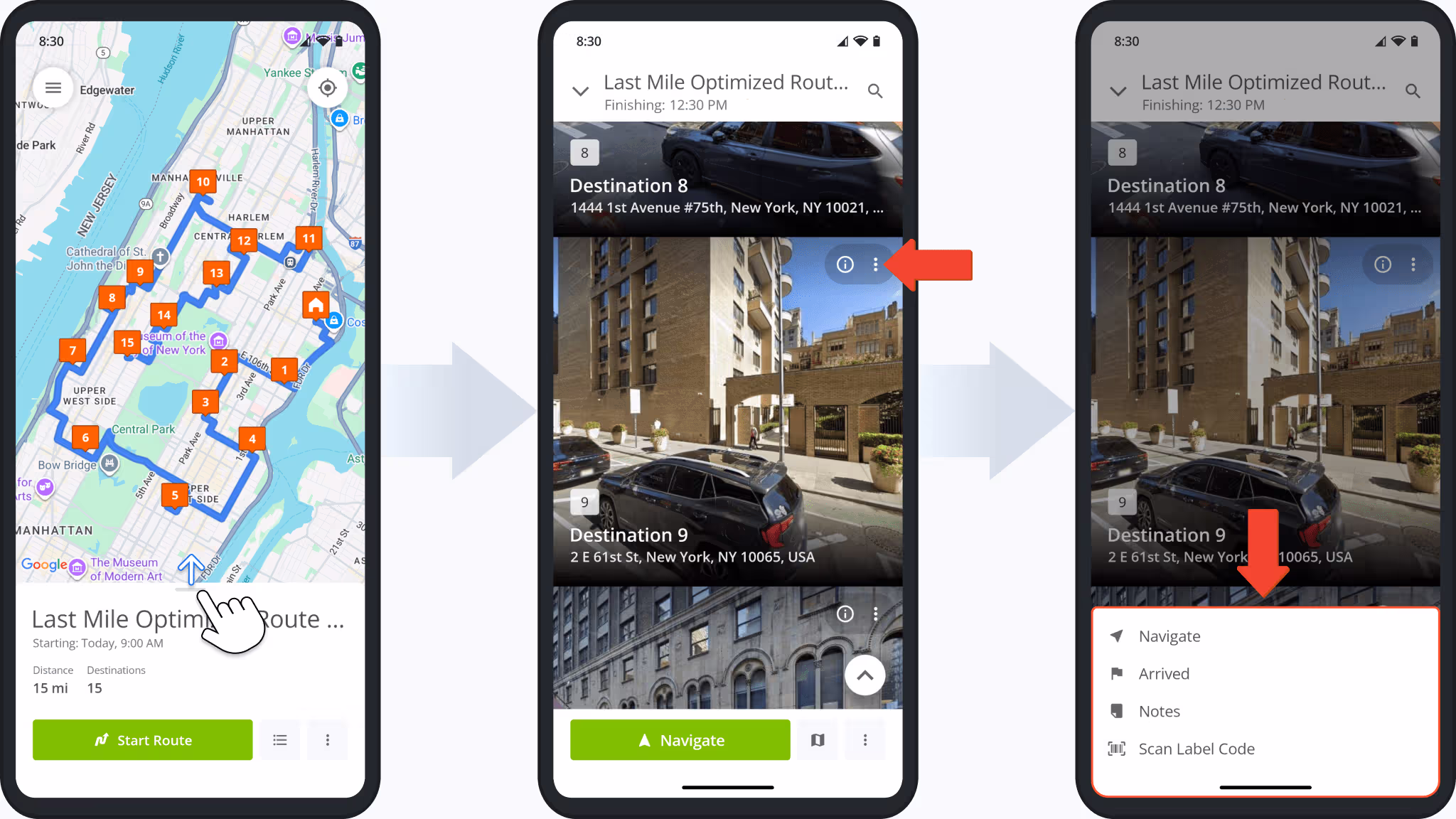 A new button was added to the Destinations List on the Route4Me App. Open a route and swipe up; you