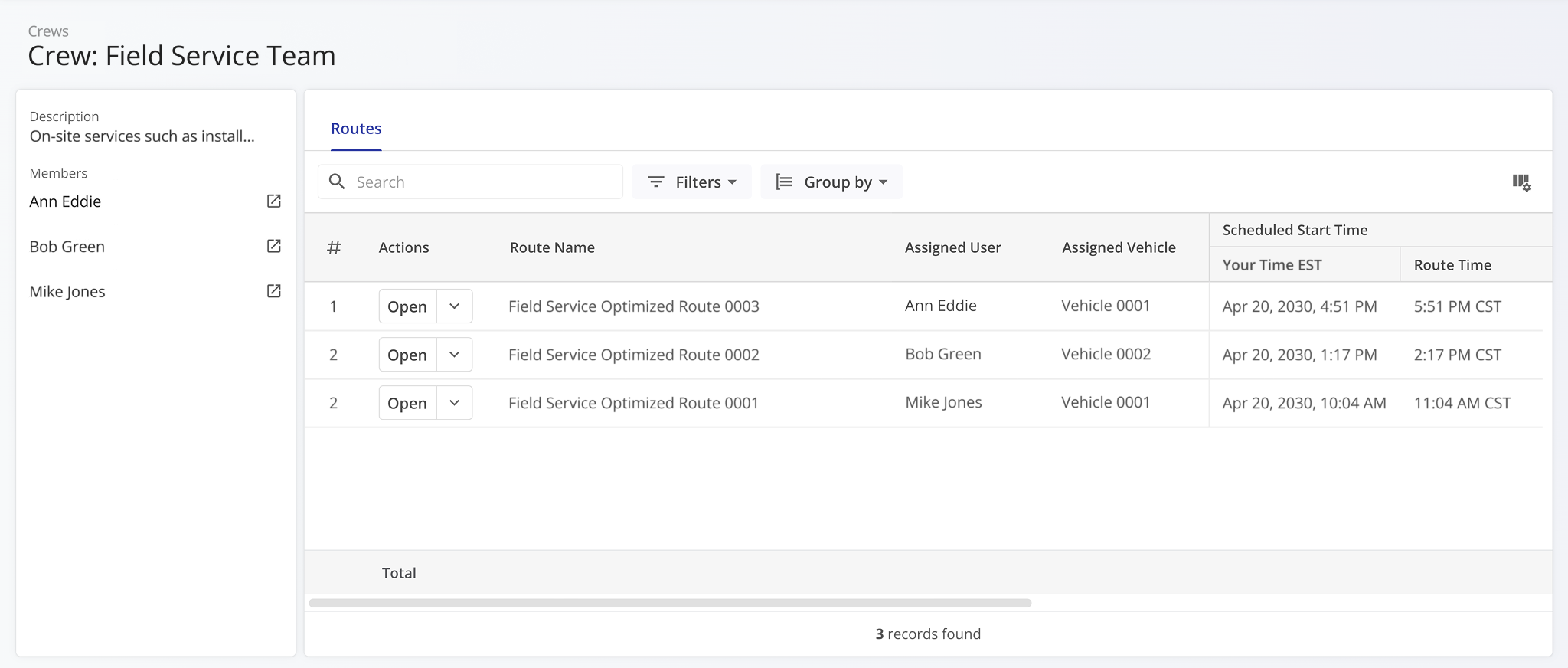 Crew Snapshots are a quick and easy way to see the routes and data associated with a Crew.