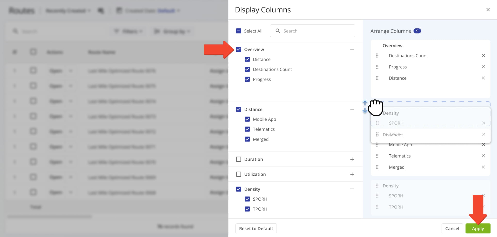 You can change the order of data fields by clicking and dragging. You can also arrange data categories in the same way; simply click and drag the category header.