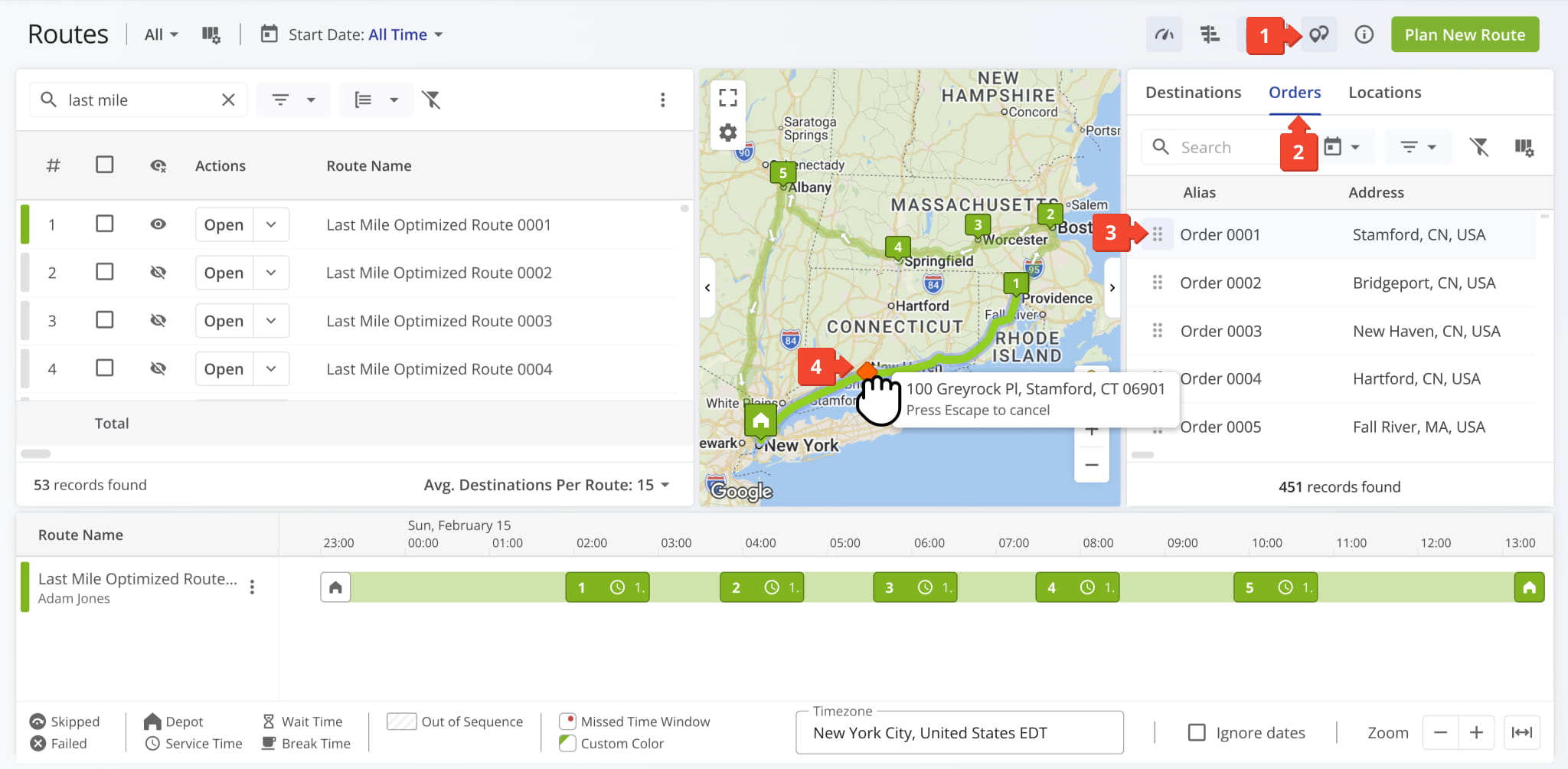 Drag and drop orders onto the routes map.