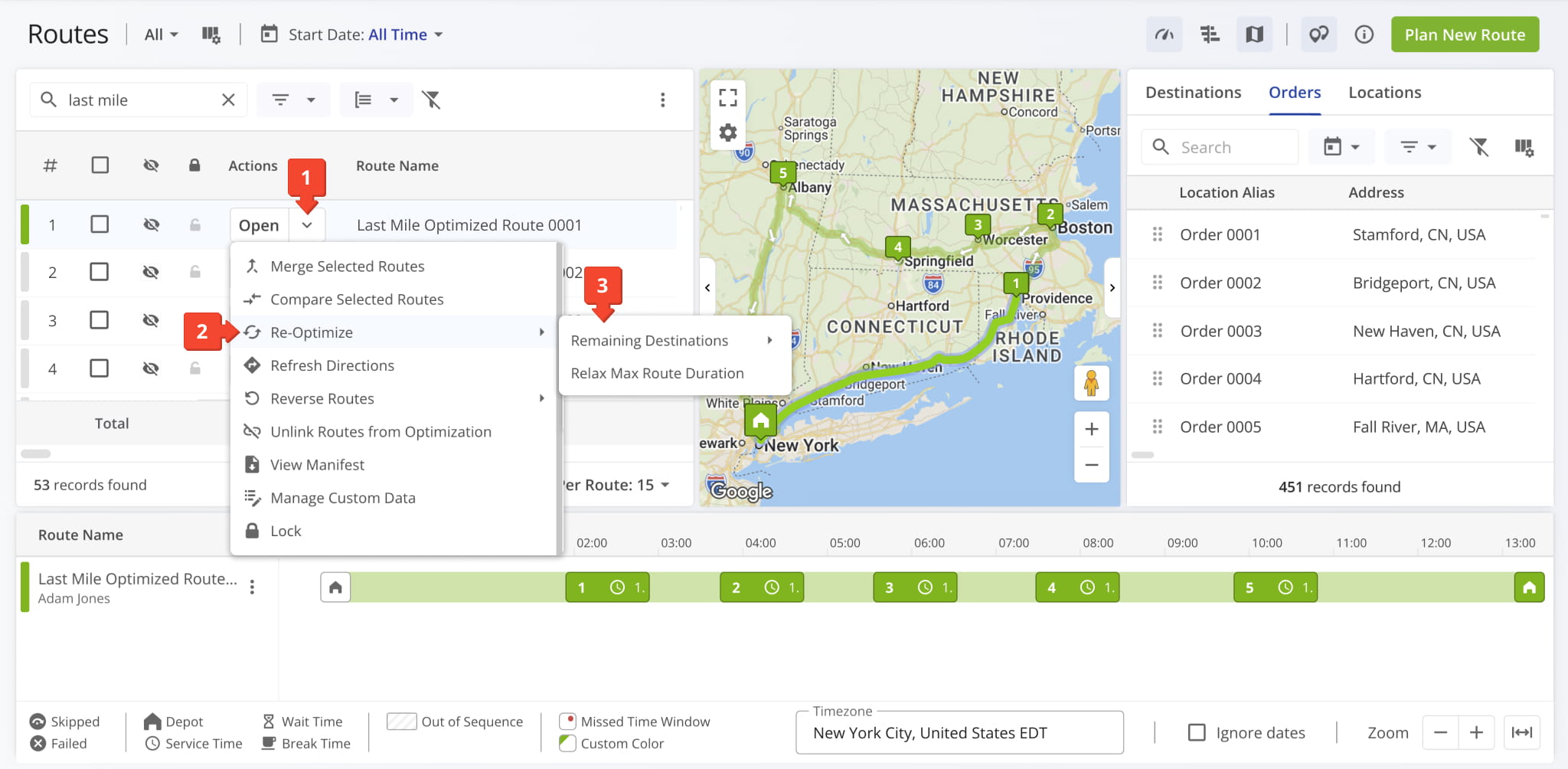 Finalize changes from the Bulk Actions menu, or update only unvisited stops for routes already underway.