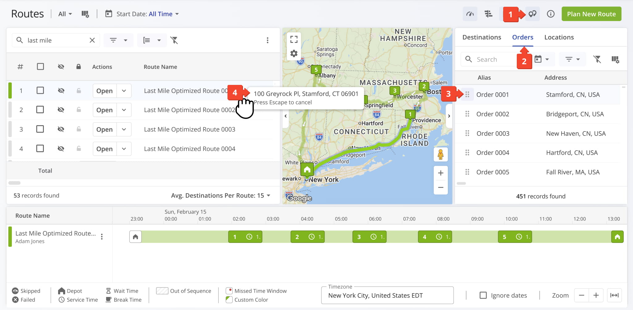 Drag and drop orders onto the routes list.