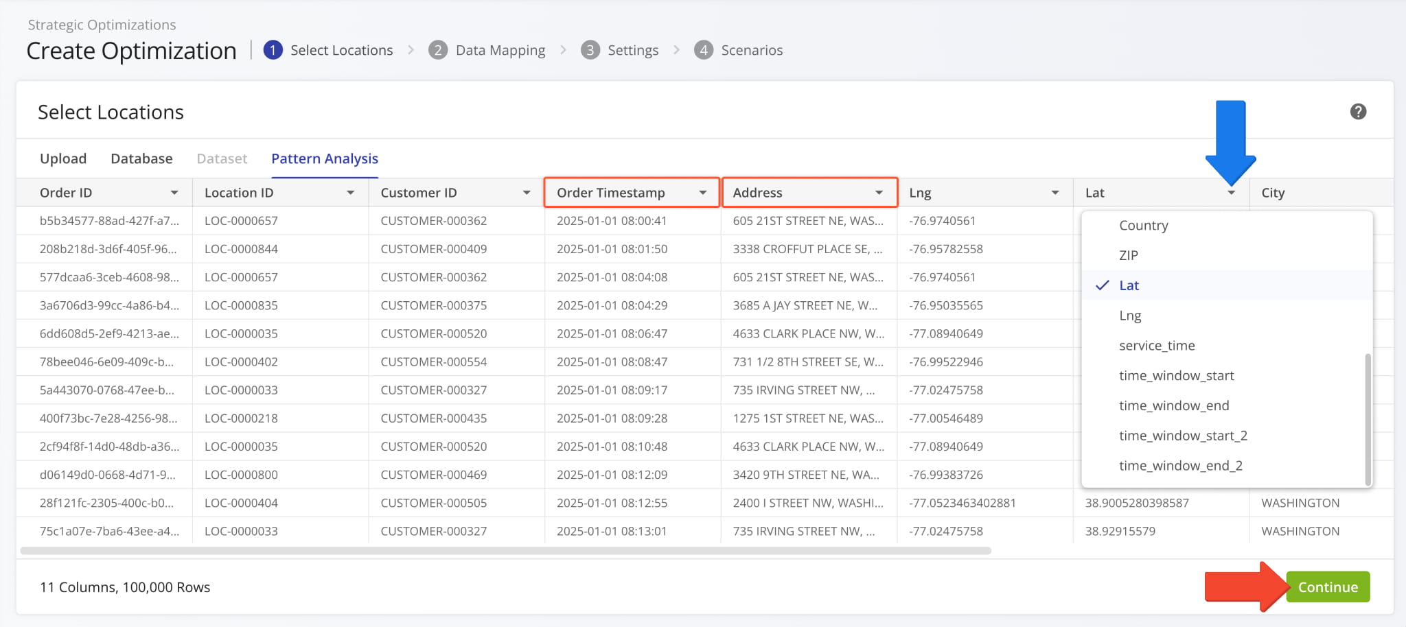 Route4Me will automatically match the data from your order history spreadsheet to internal variables used for strategic optimization.