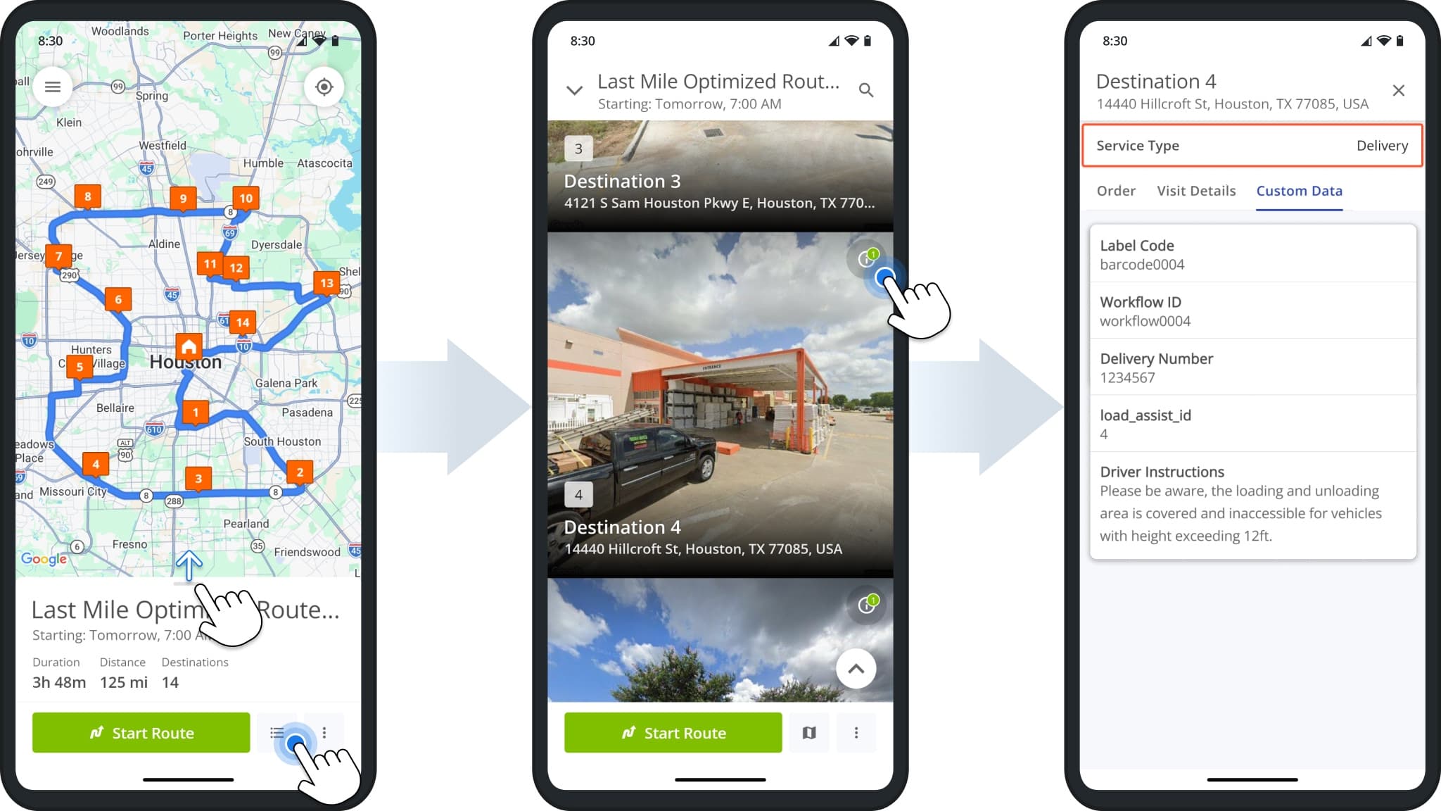 Service Types are also visible to users navigating routes on the Route4Me App.