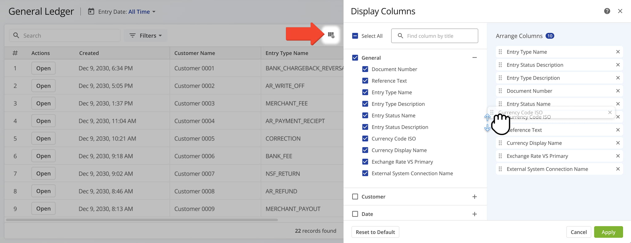 Data Columns allow users to customize how General Ledger information is displayed in the table.