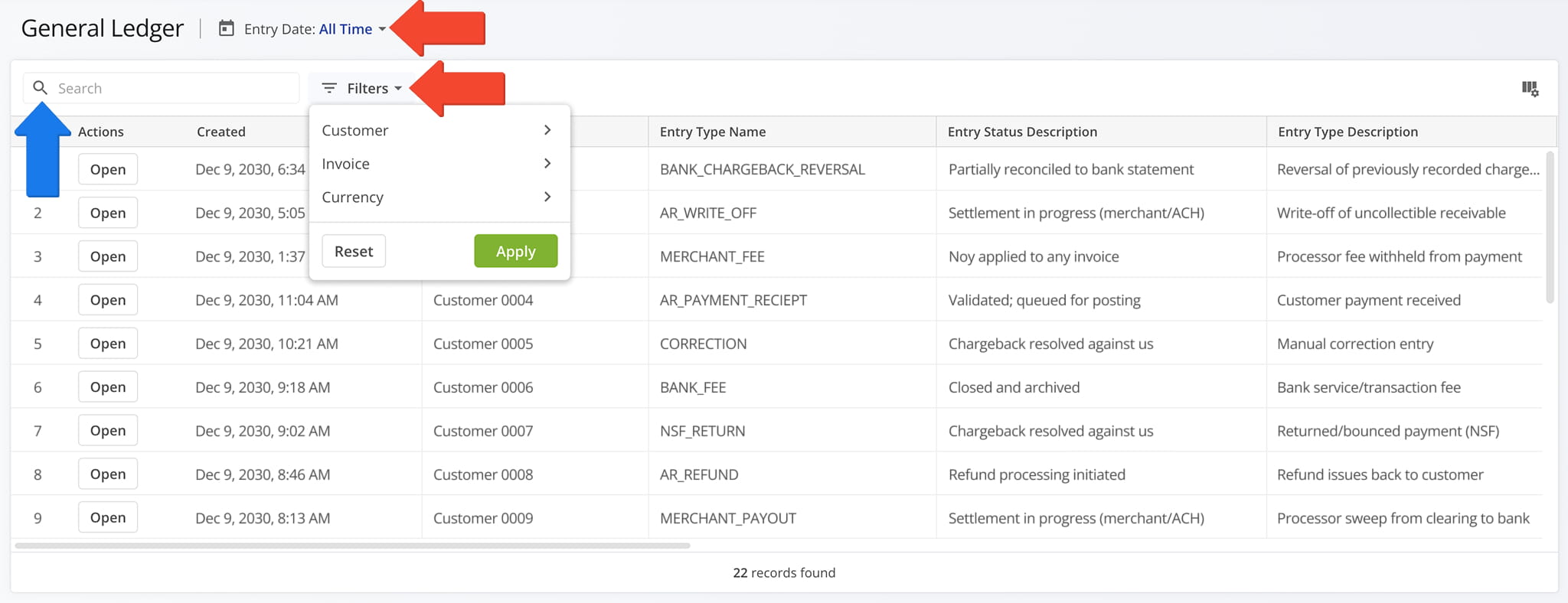 Filters help users quickly locate and refine specific General Ledger records.