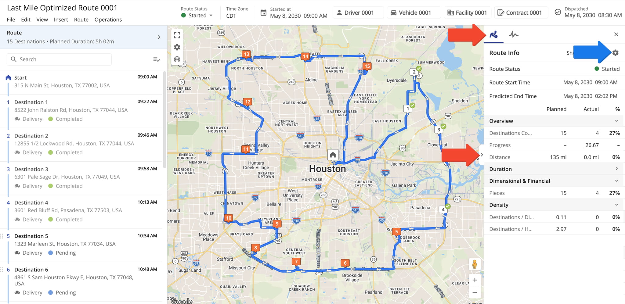 The Route Metrics at the bottom of the Route Editor Map displays customizable, aggregated route data.