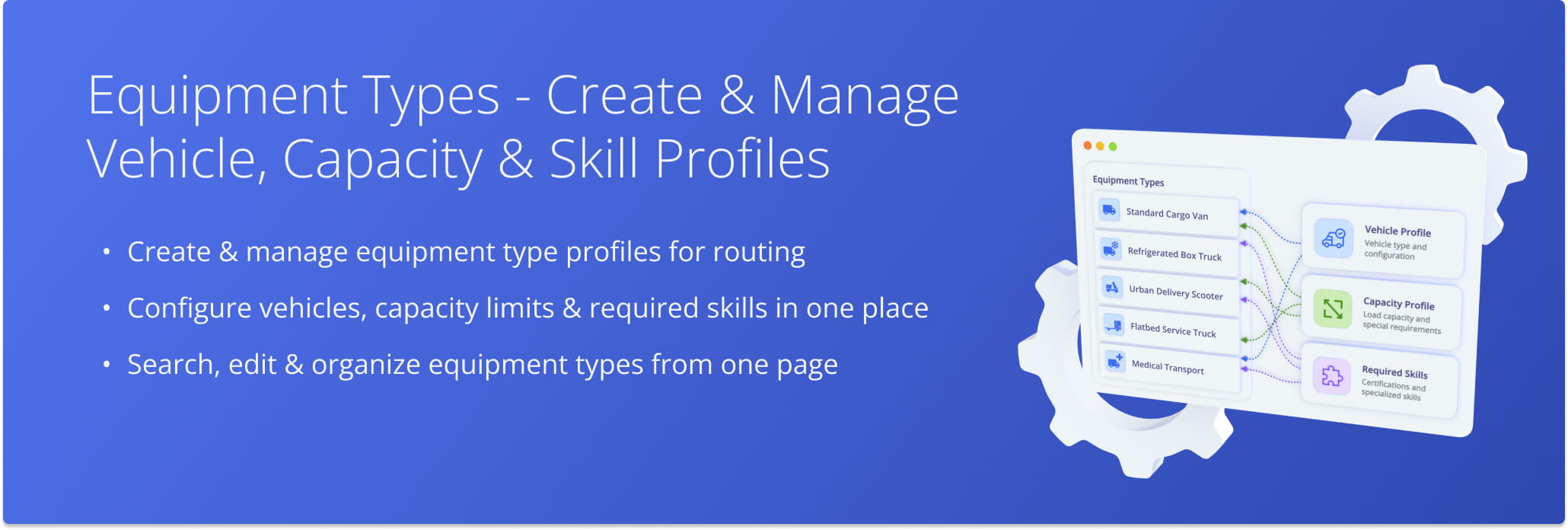 Equipment Types in Route4Me let you create reusable profiles that define how vehicles, capacity limits, and required skills are applied to routing.