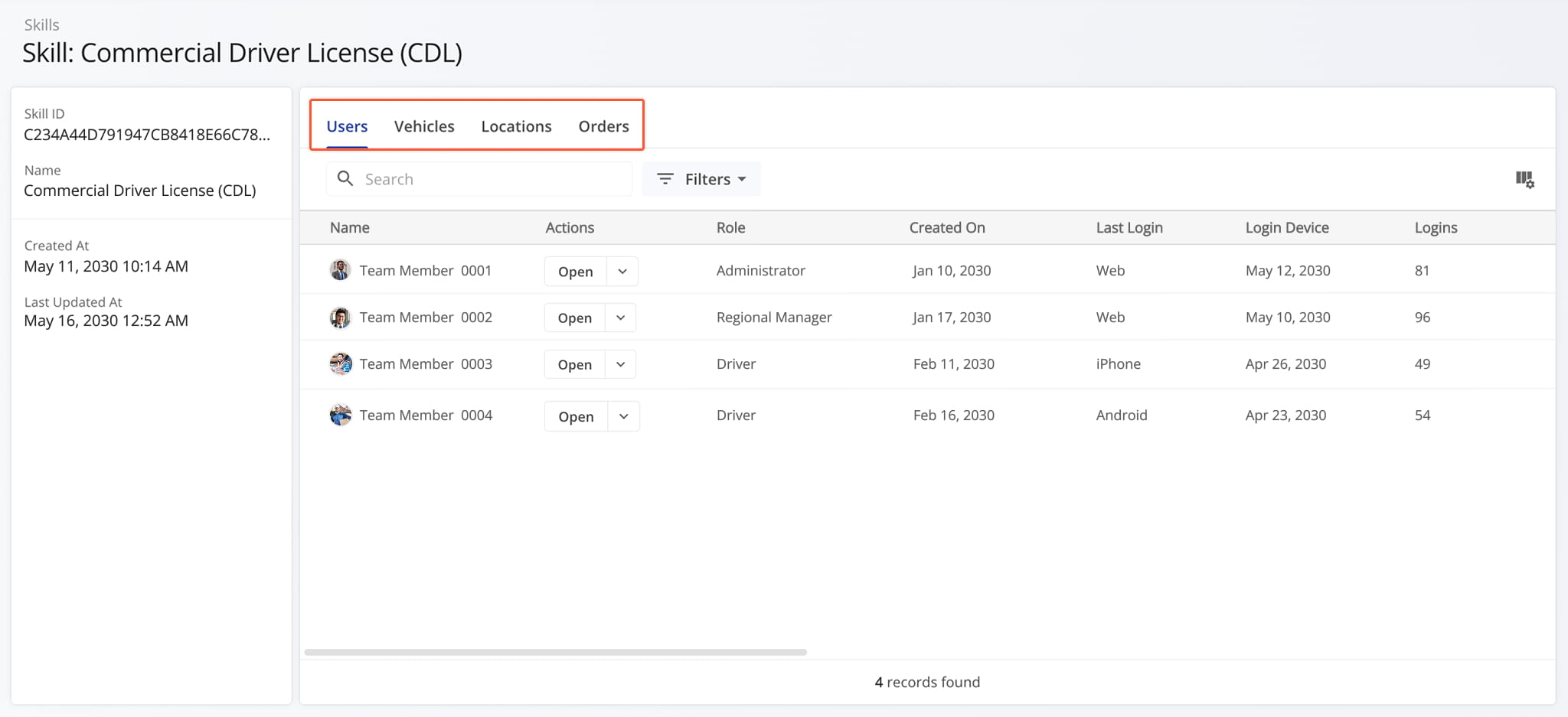 The Skill snapshot is organized by intuitive data tabs, each of which provide different insights into the Skill