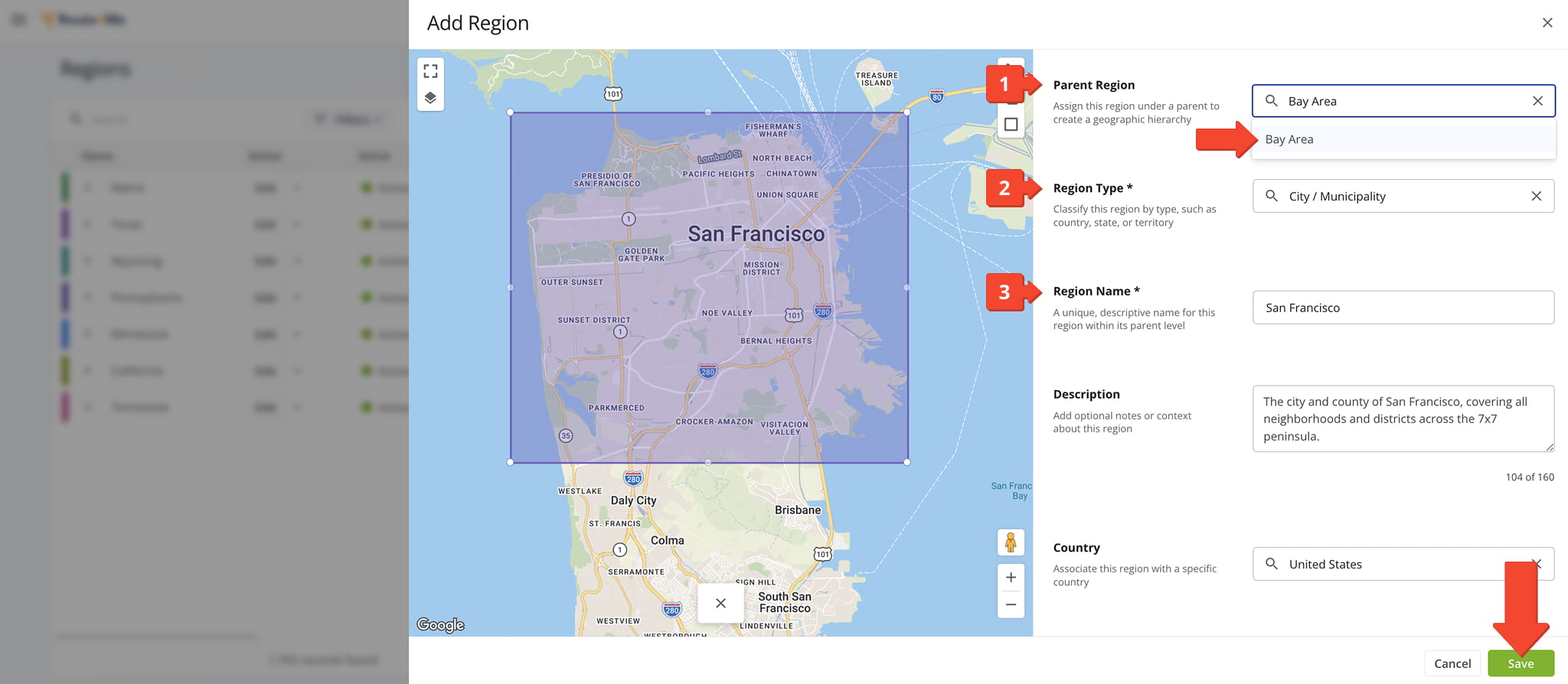 Create Level Three Sub-Regions to further organize service territories.