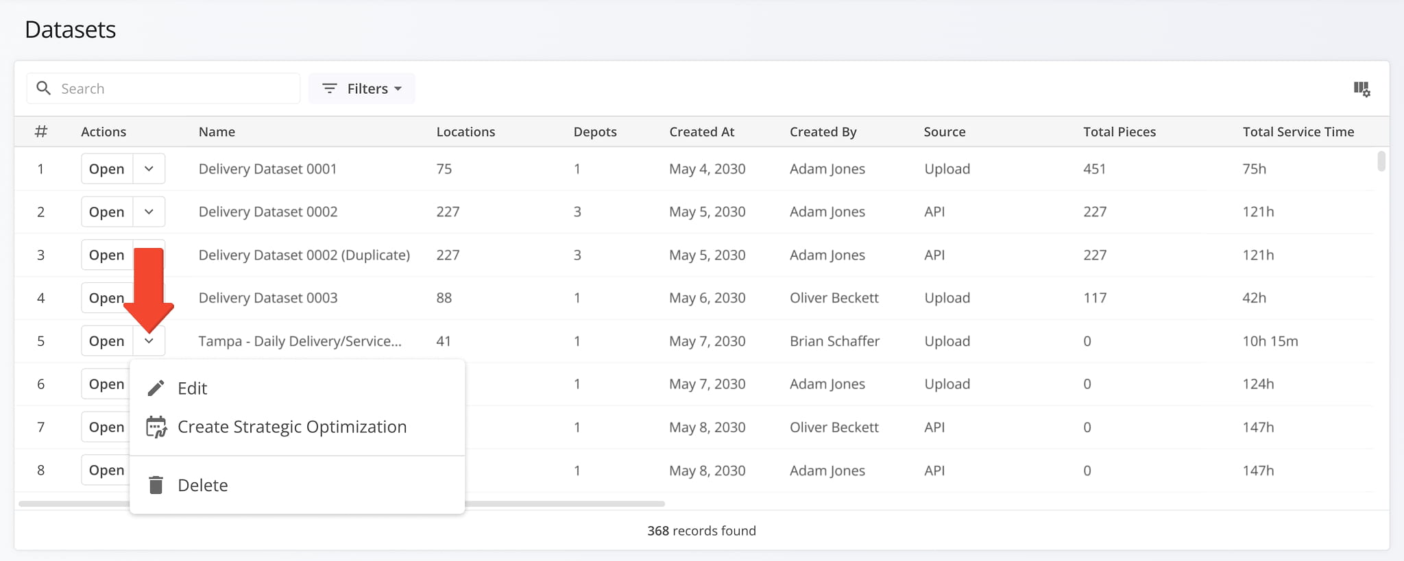 Strategic Routing Dataset management actions.