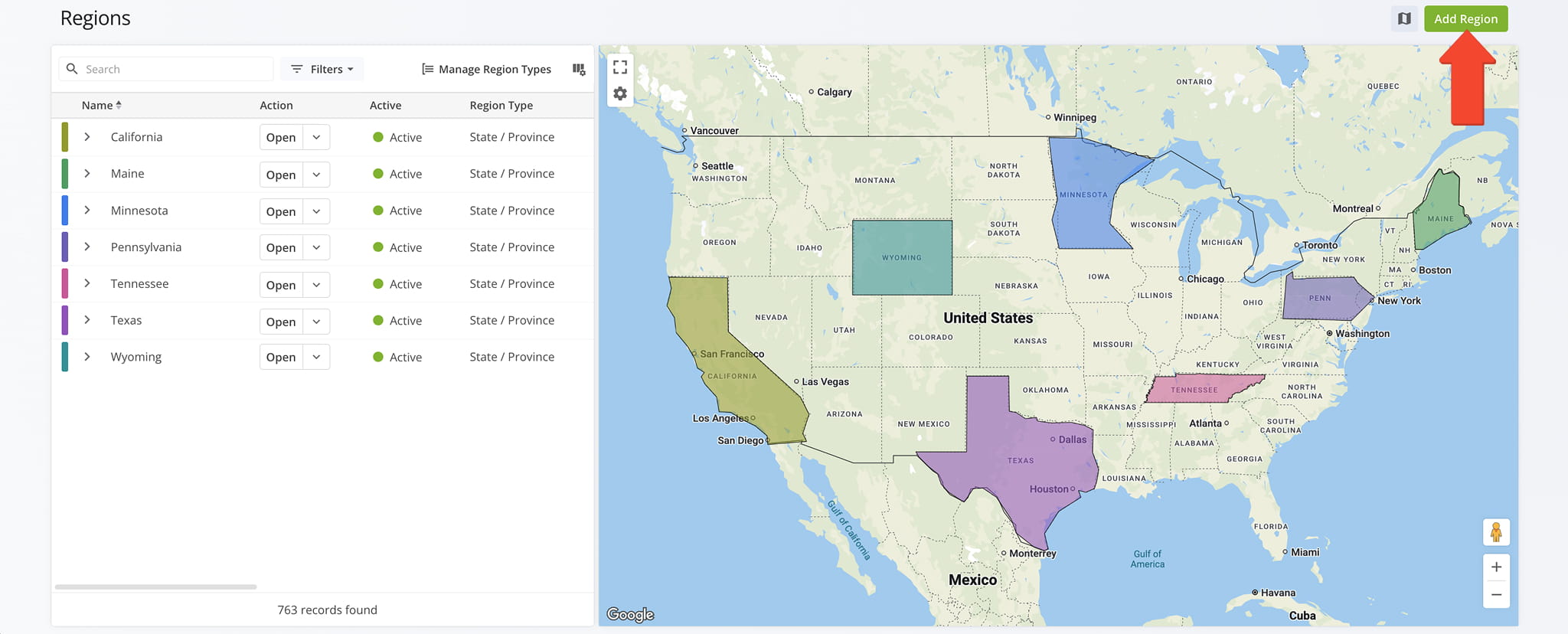 Set up Regions to manage territories across multiple geographic levels.