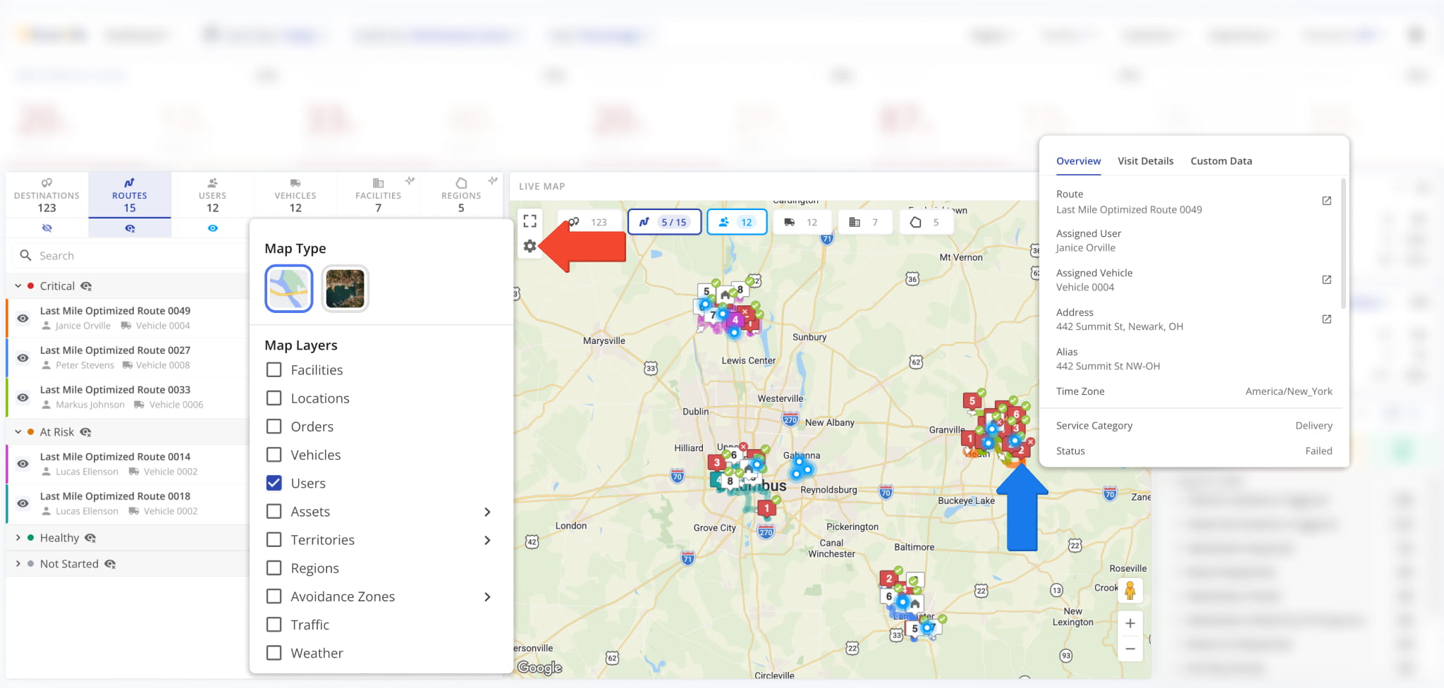 The Live Map shows the last synced location of the resources you selected.