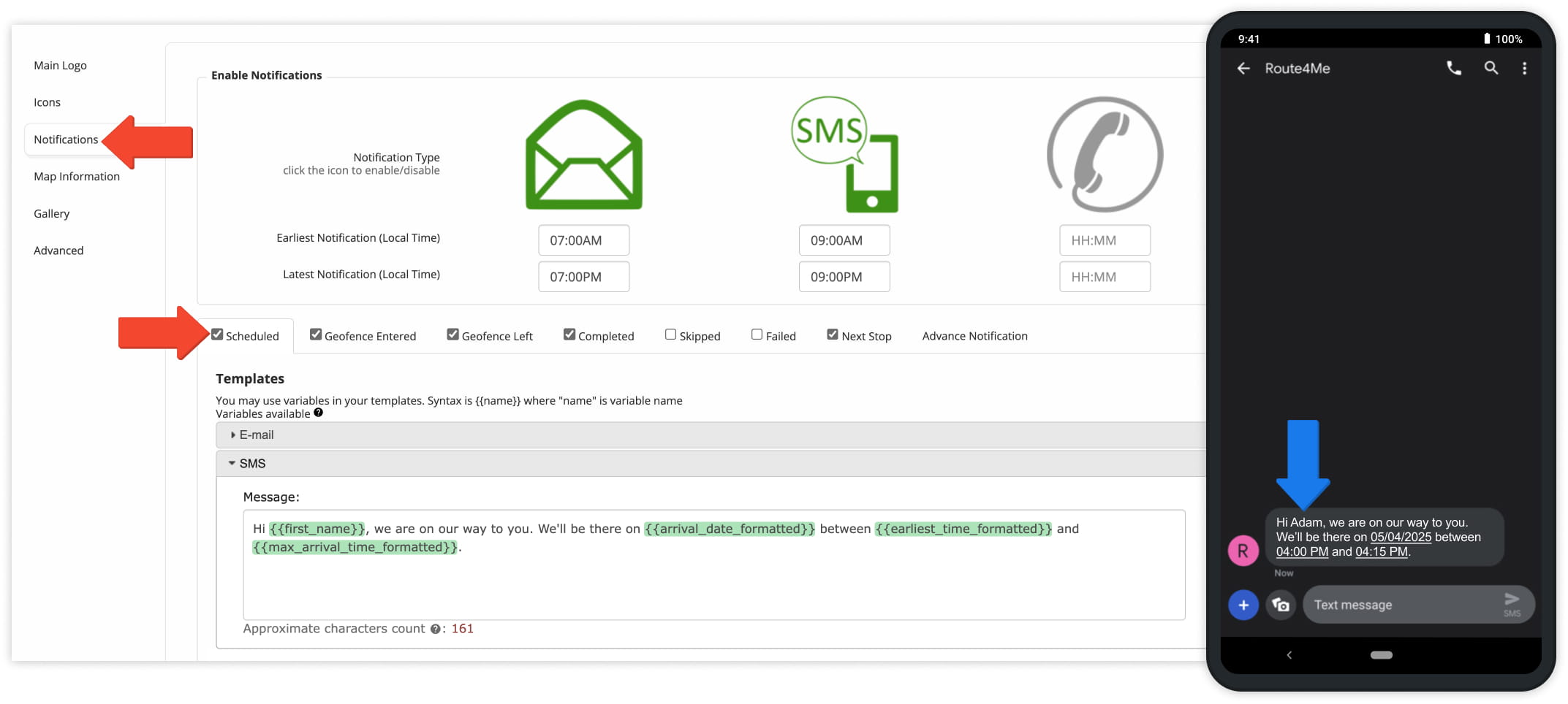 Add placeholders to Customer Notifications in Route4Me