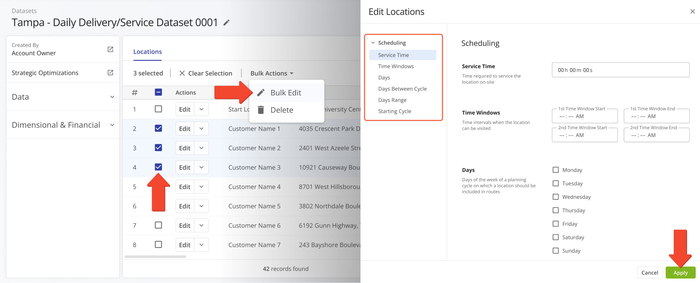 Adjust scheduling settings for multiple Locations at the same time.