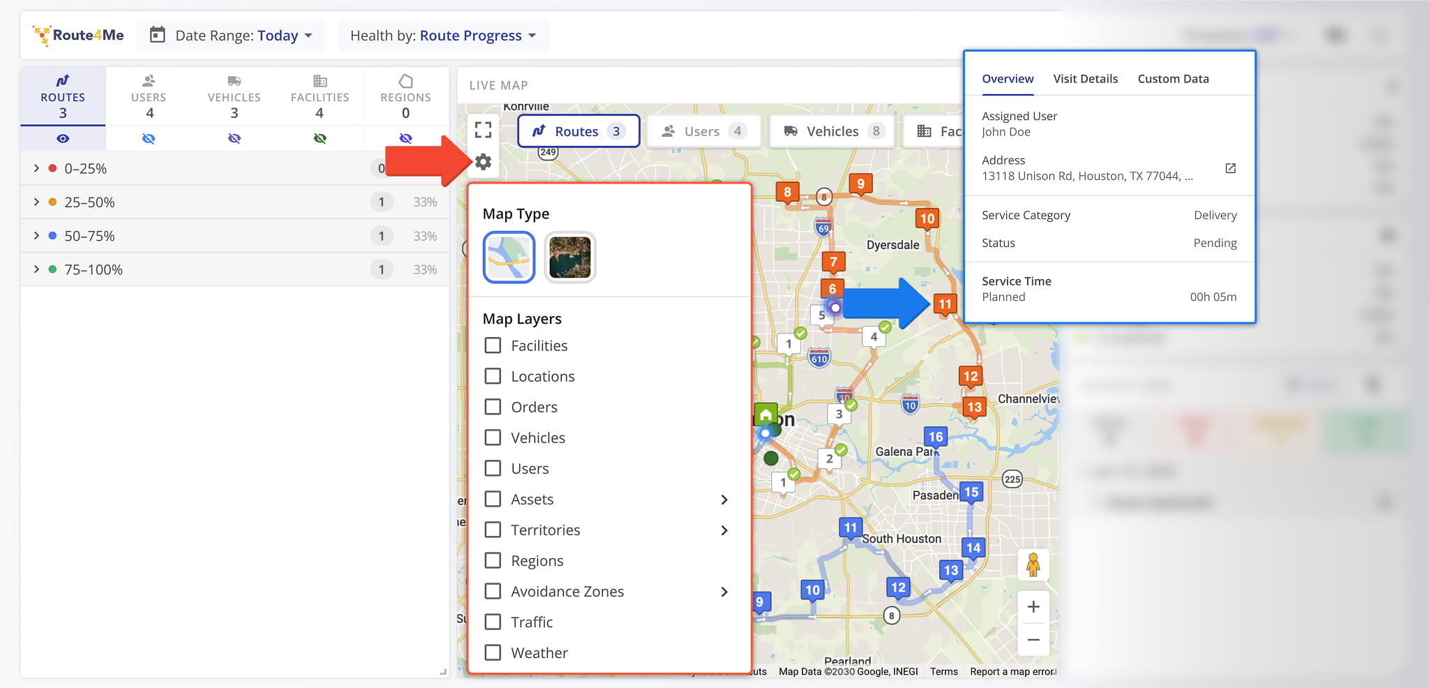 The Live Map shows the last synced location of the resources you selected.