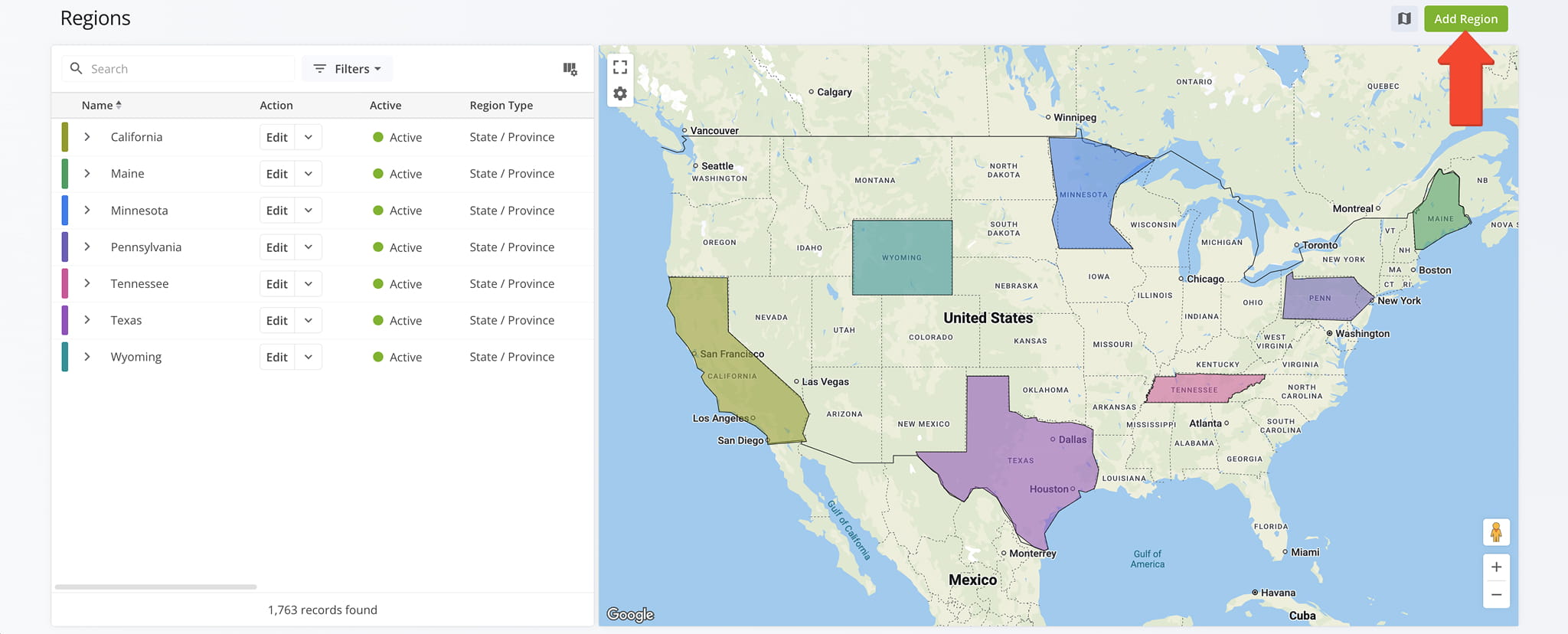 Set up Regions to manage territories across multiple geographic levels.