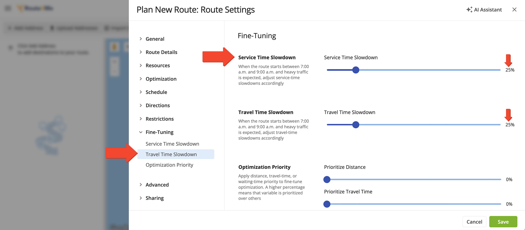 Adjust Service and Travel Time slowdowns to match expected weather conditions.