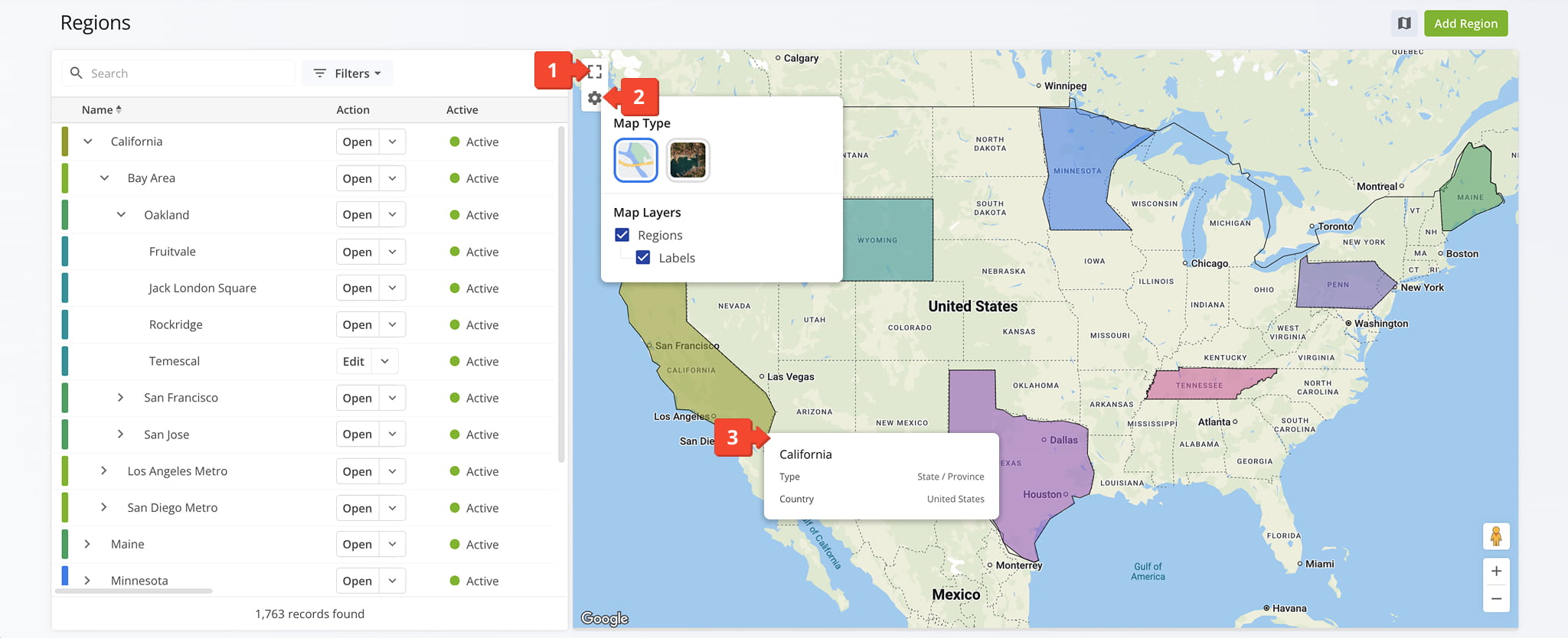 Use the Regions Map to visualize and explore service territories.