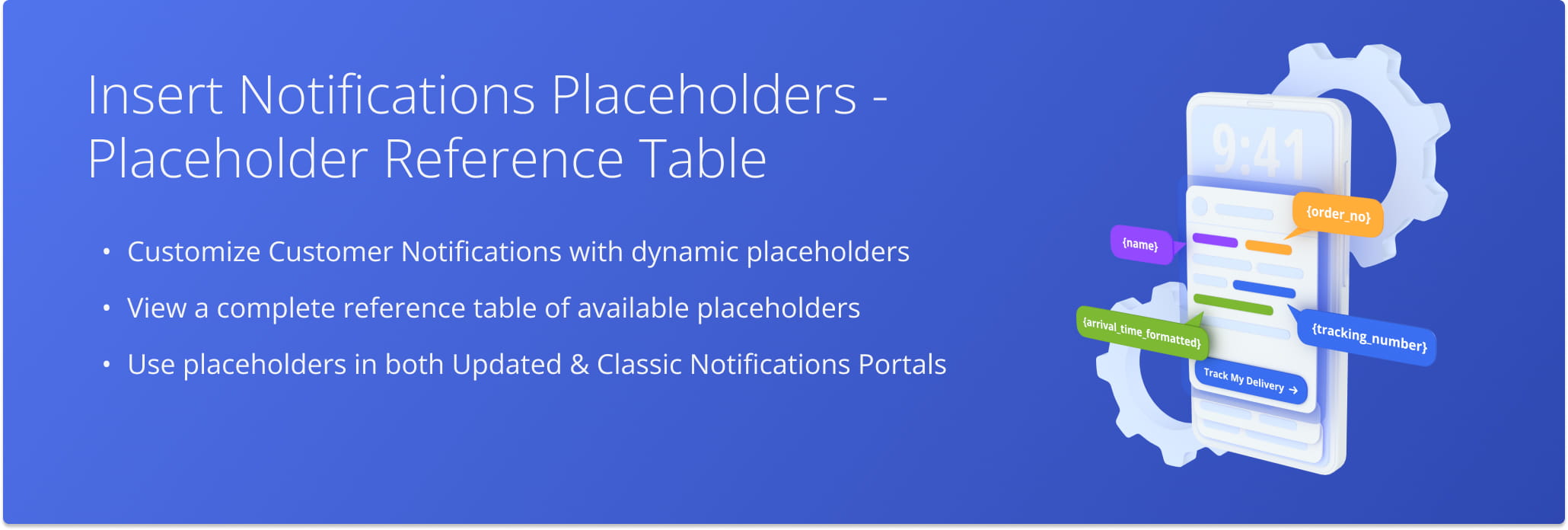 Customize Customer Notifications with dynamic placeholders, accessible from both the Updated & Classic Notifications Portals.