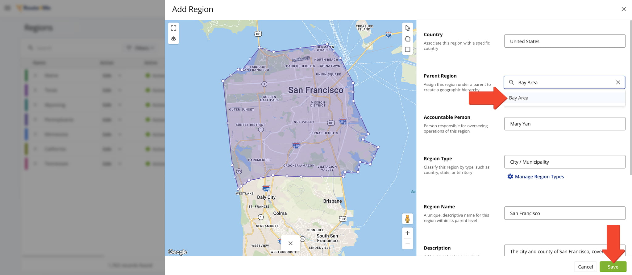Create Level Three Sub-Regions to further organize service territories.
