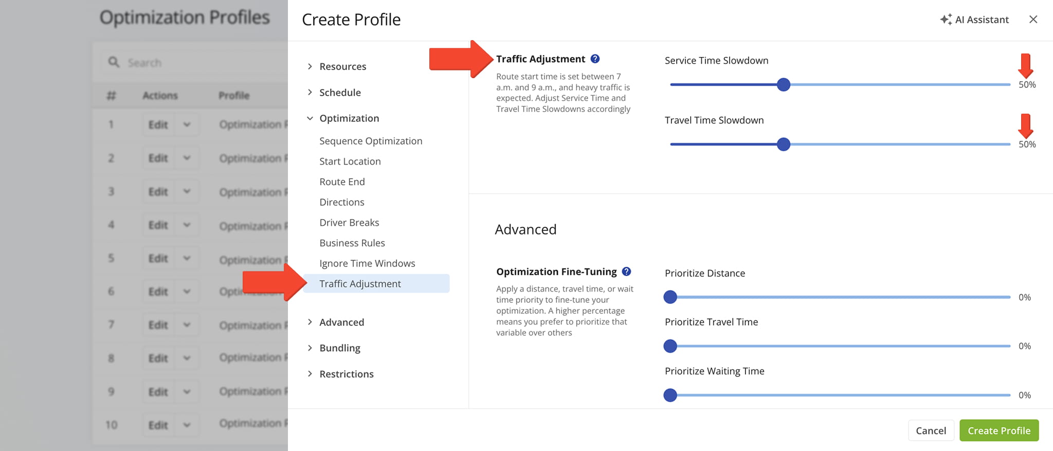 Configure slowdown settings to account for expected weather impacts on routes.