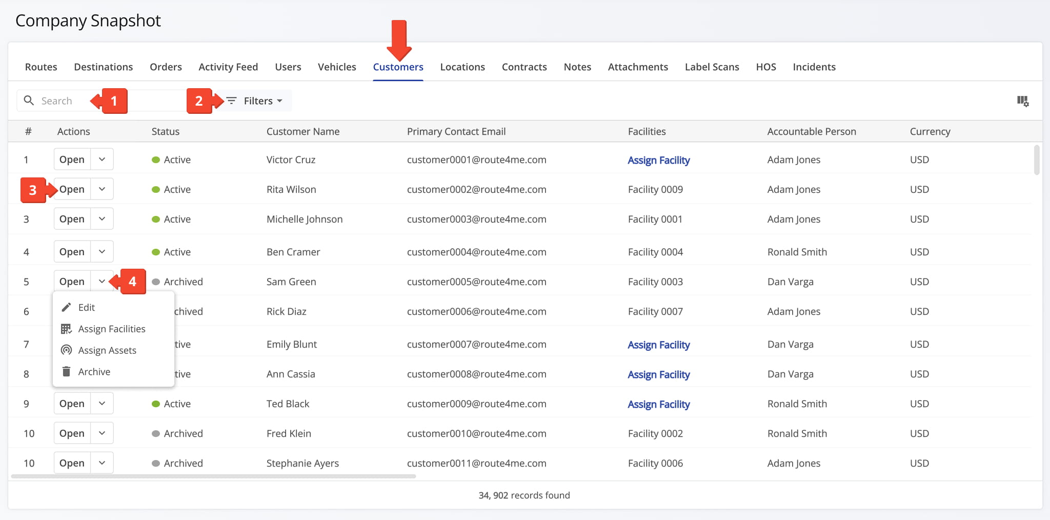 The Customers Tab gives you visibility into customer details and account data for every customer associated with your company.