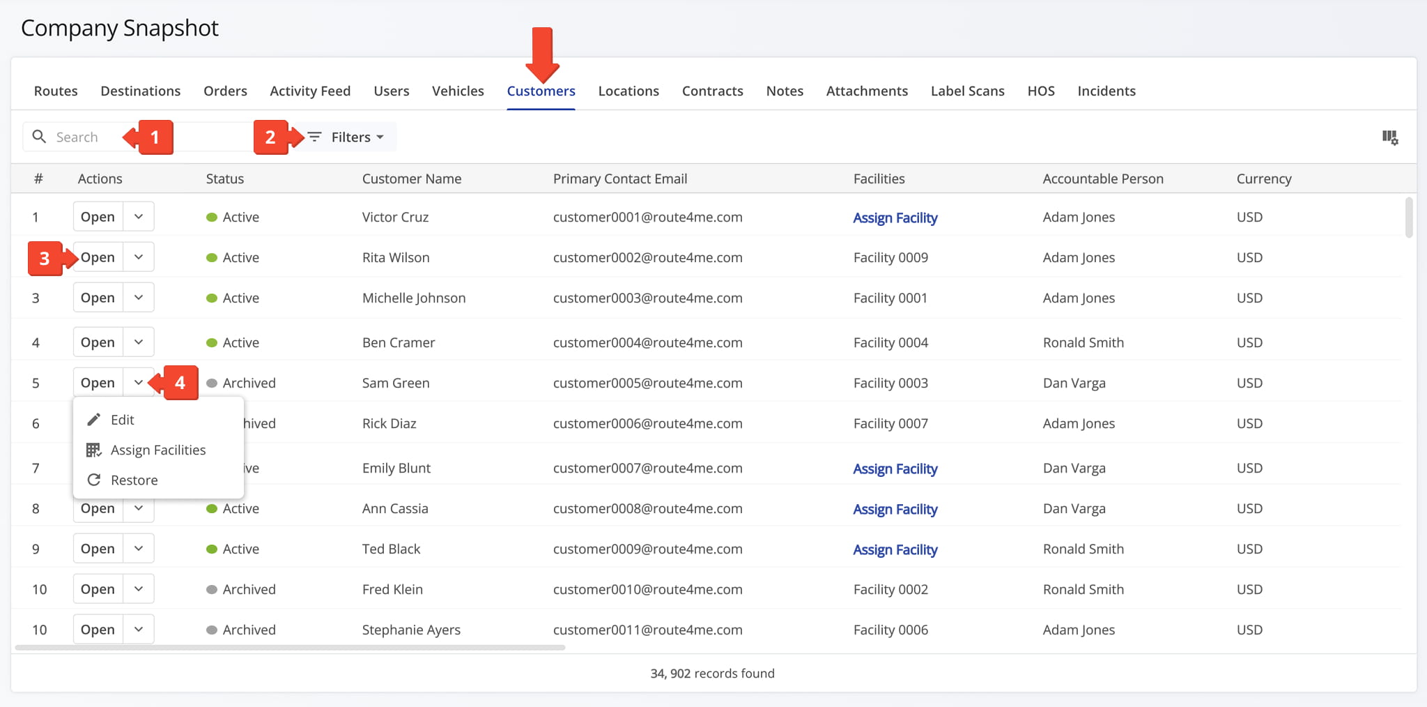 The Customers Tab gives you visibility into customer details and account data for every customer associated with your company.