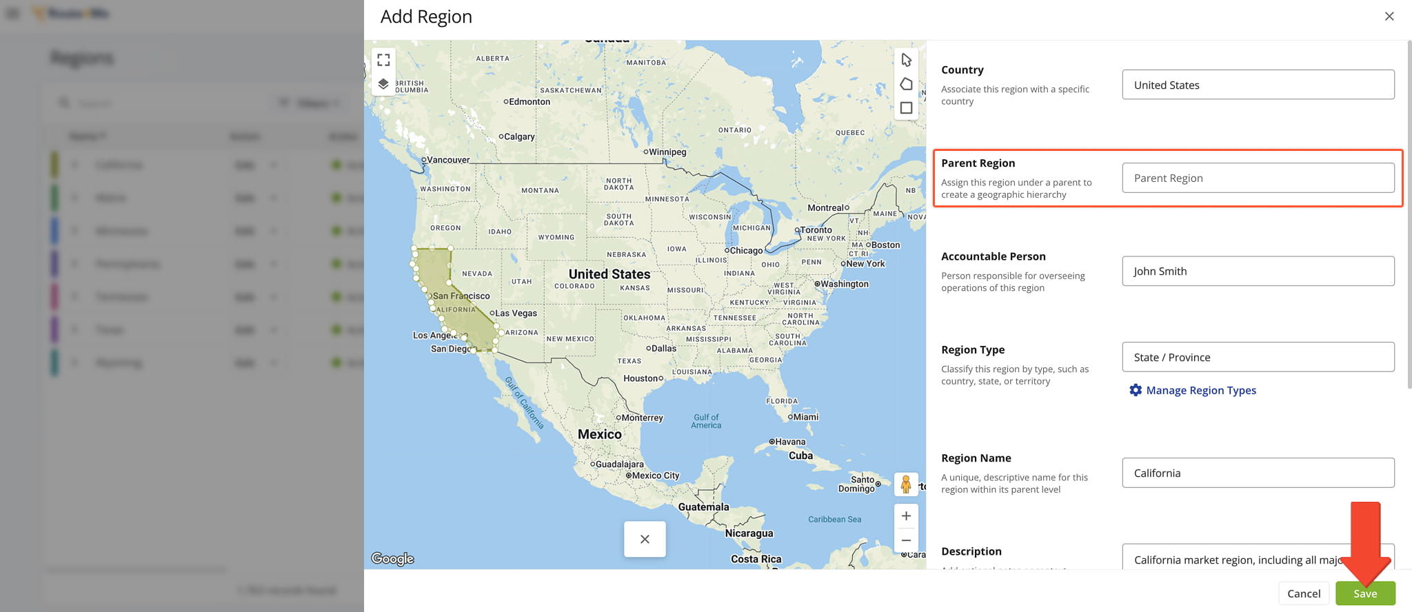 Create a Top-Level Region to establish the foundation of your regional hierarchy.
