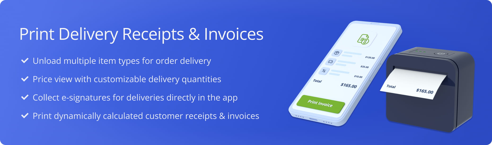 The Route4Me Mobile App for last mile delivery enables users to unload multiple items at customer Destinations and print delivery invoices.