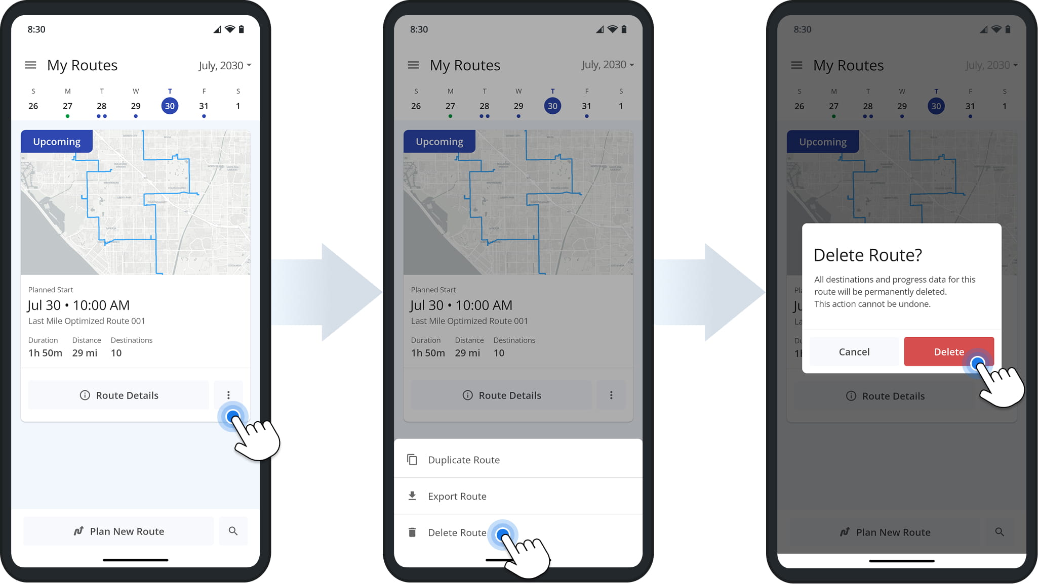 Route4Me automatically re-optimizes the stop sequence whenever the start time changes, to avoid time window violations.