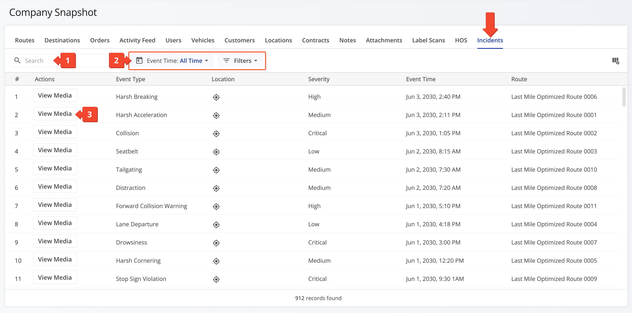 The Incidents Tab gives you a centralized view of all recorded safety incidents across your company.