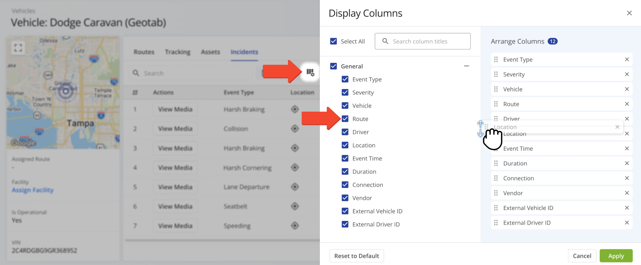 Configure which incident data columns appear in your table and how they