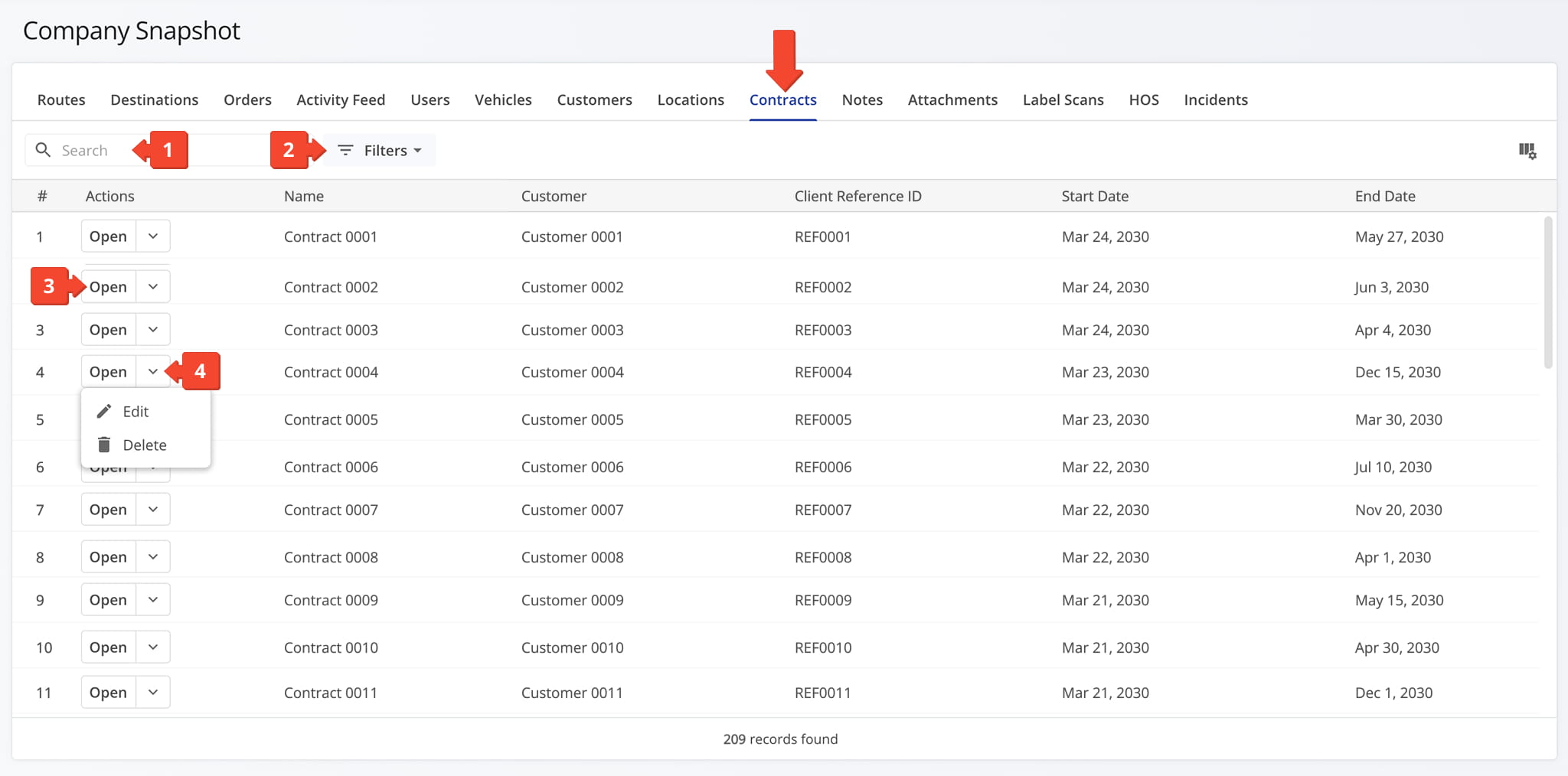 The Contracts Tab gives you visibility into contract terms and status for every contract associated with your company.