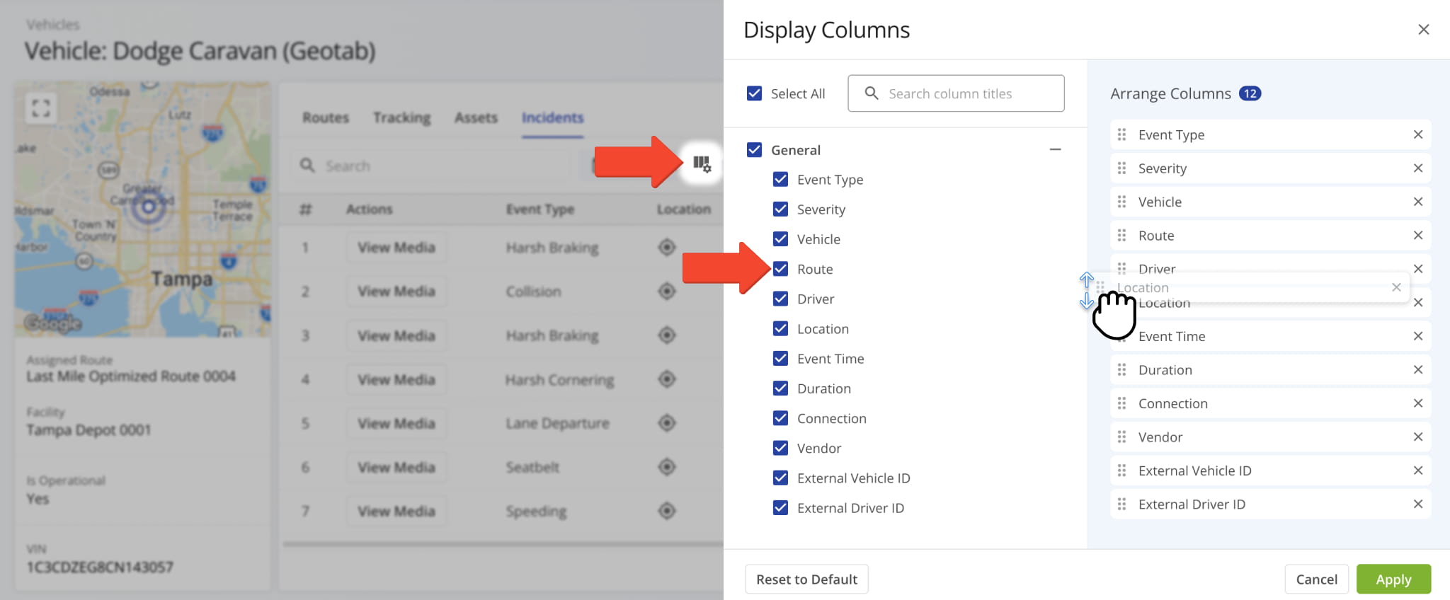 Configure which incident data columns appear in your table and how they