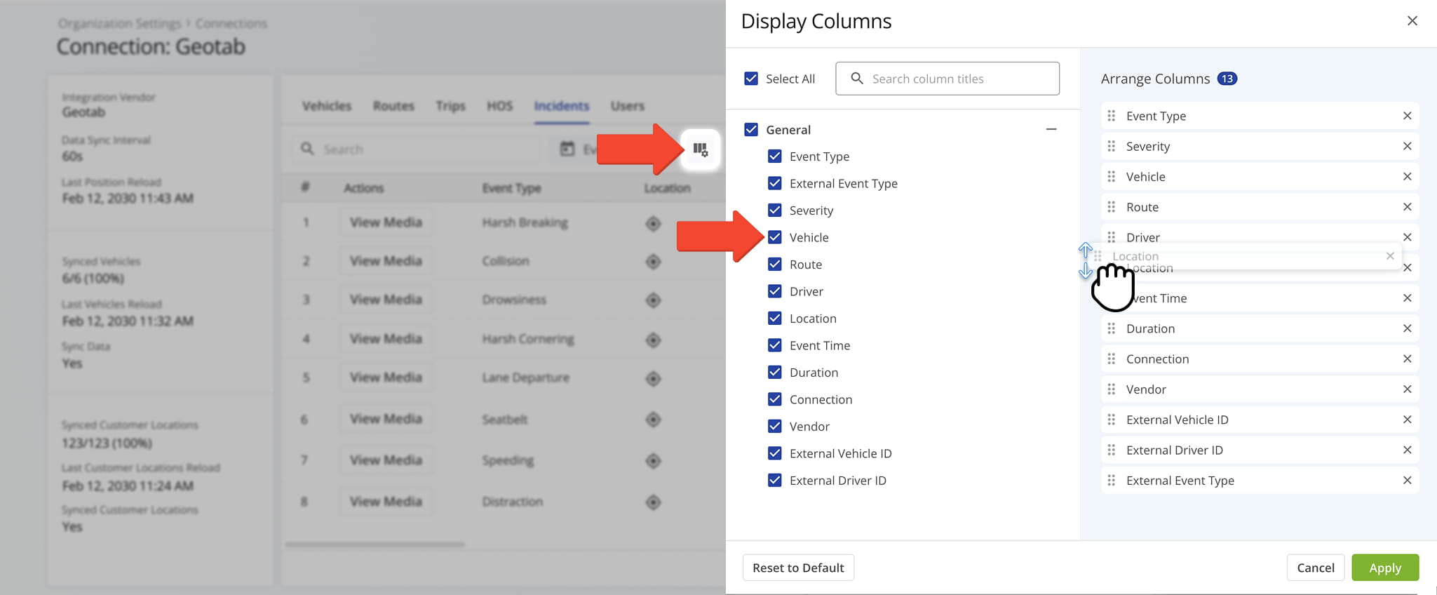 Customize the data displayed in the Incidents Tab data table.