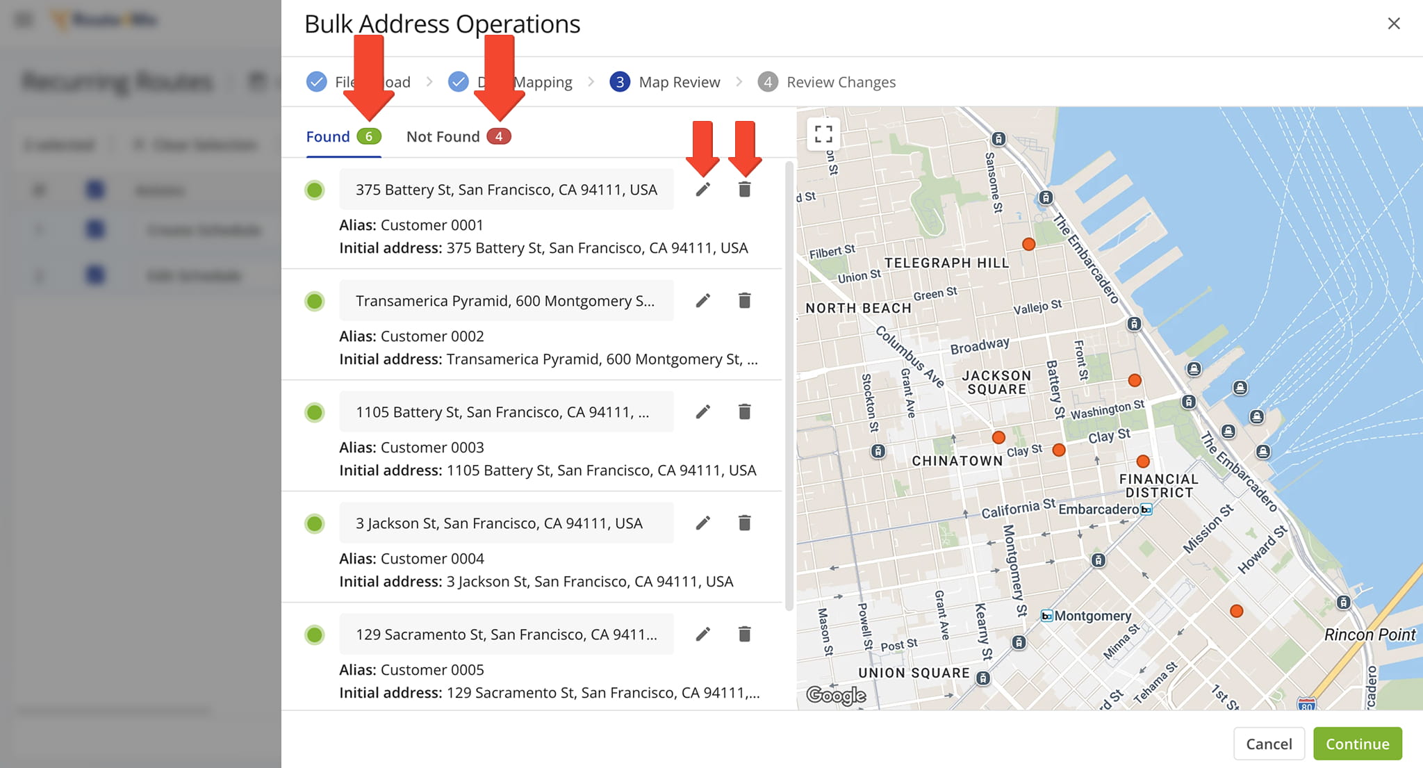 Verify and update addresses before applying bulk changes.