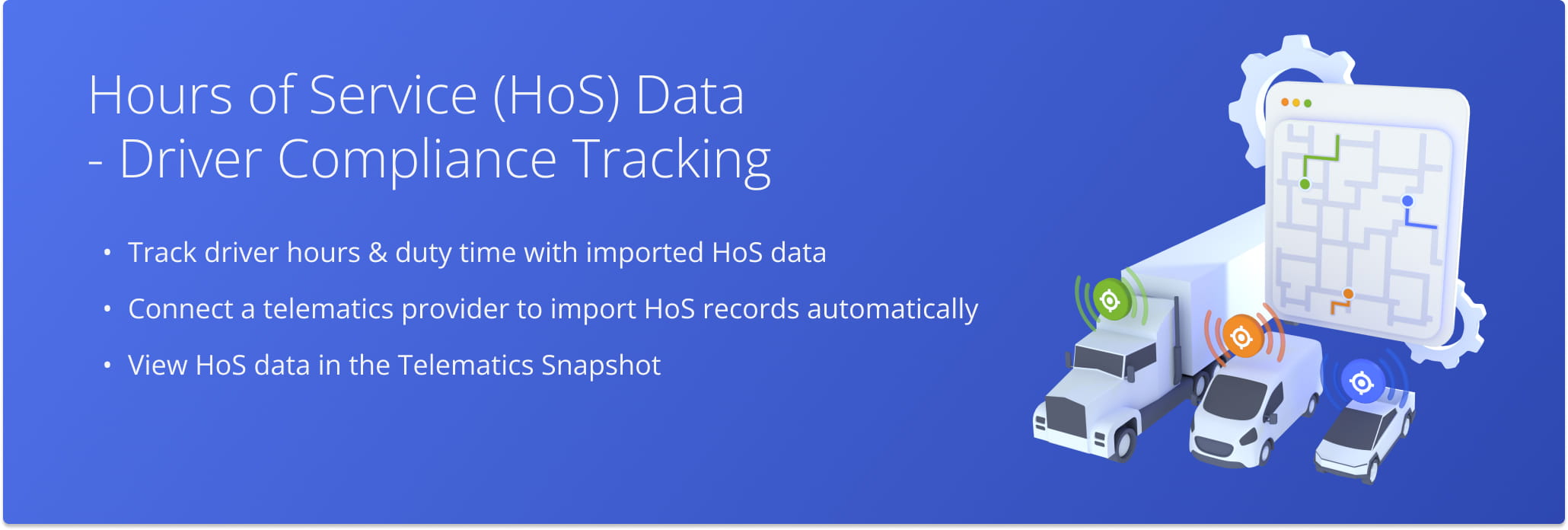 Route4Me imports and displays HOS data from your telematics provider for enterprise fleets to view.