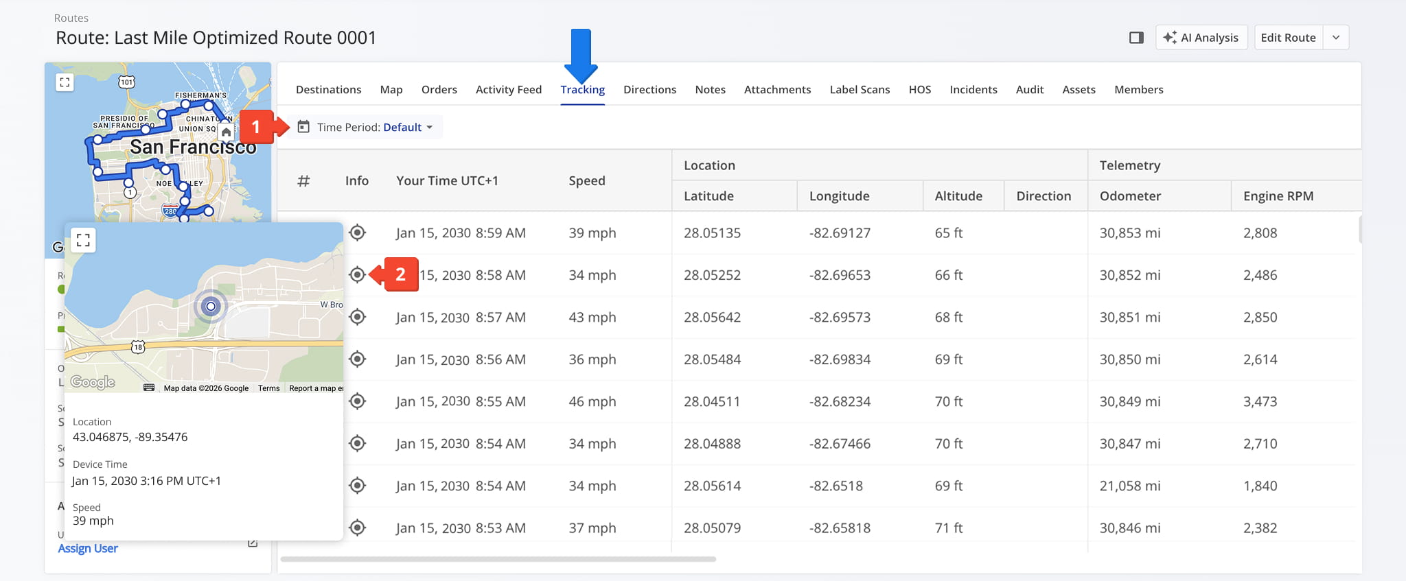 From the Tracking tab, click the Location Icon to vie a map with the destination